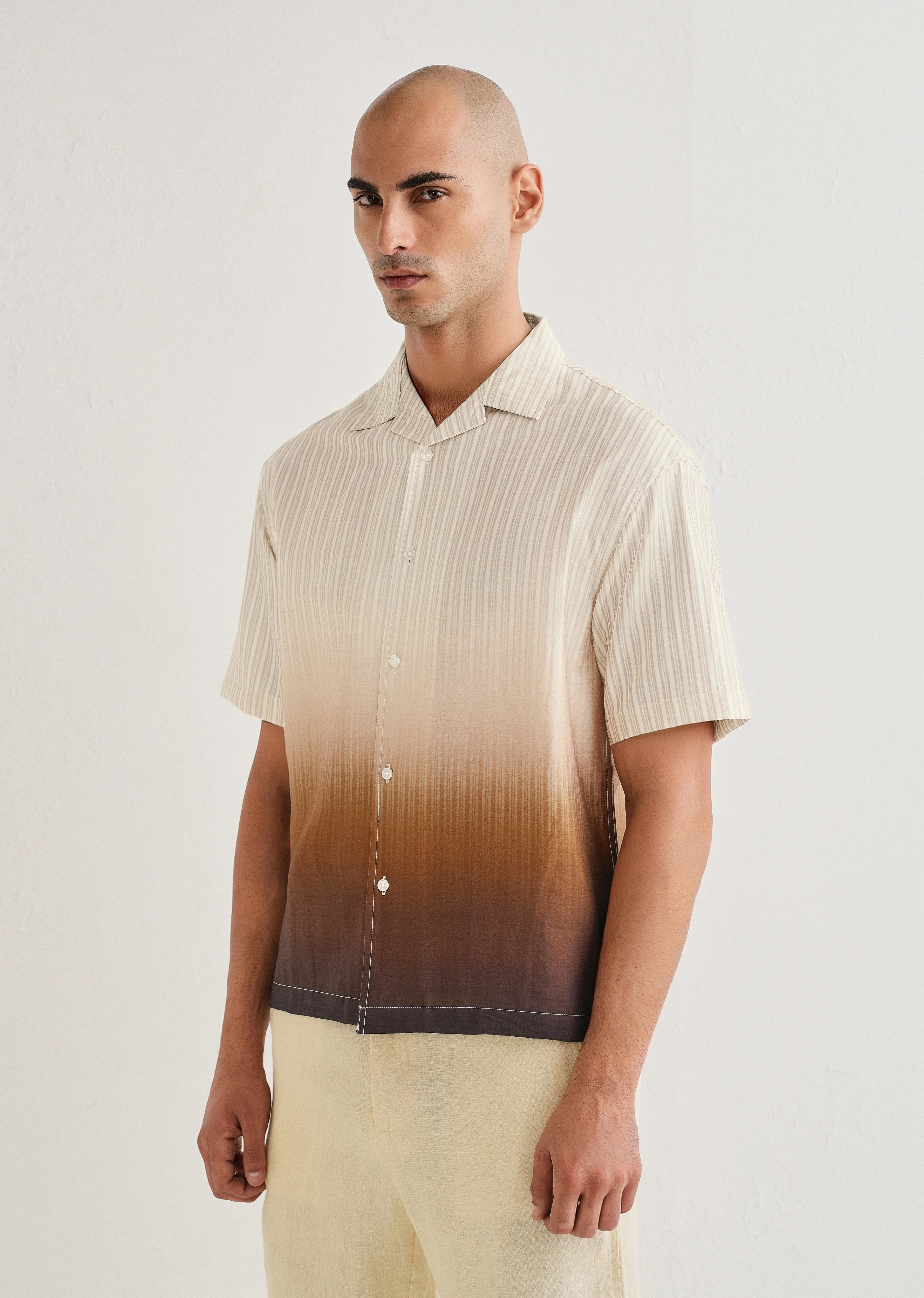 Brown Ombre Stripe Placement Print Shirt - Image 4