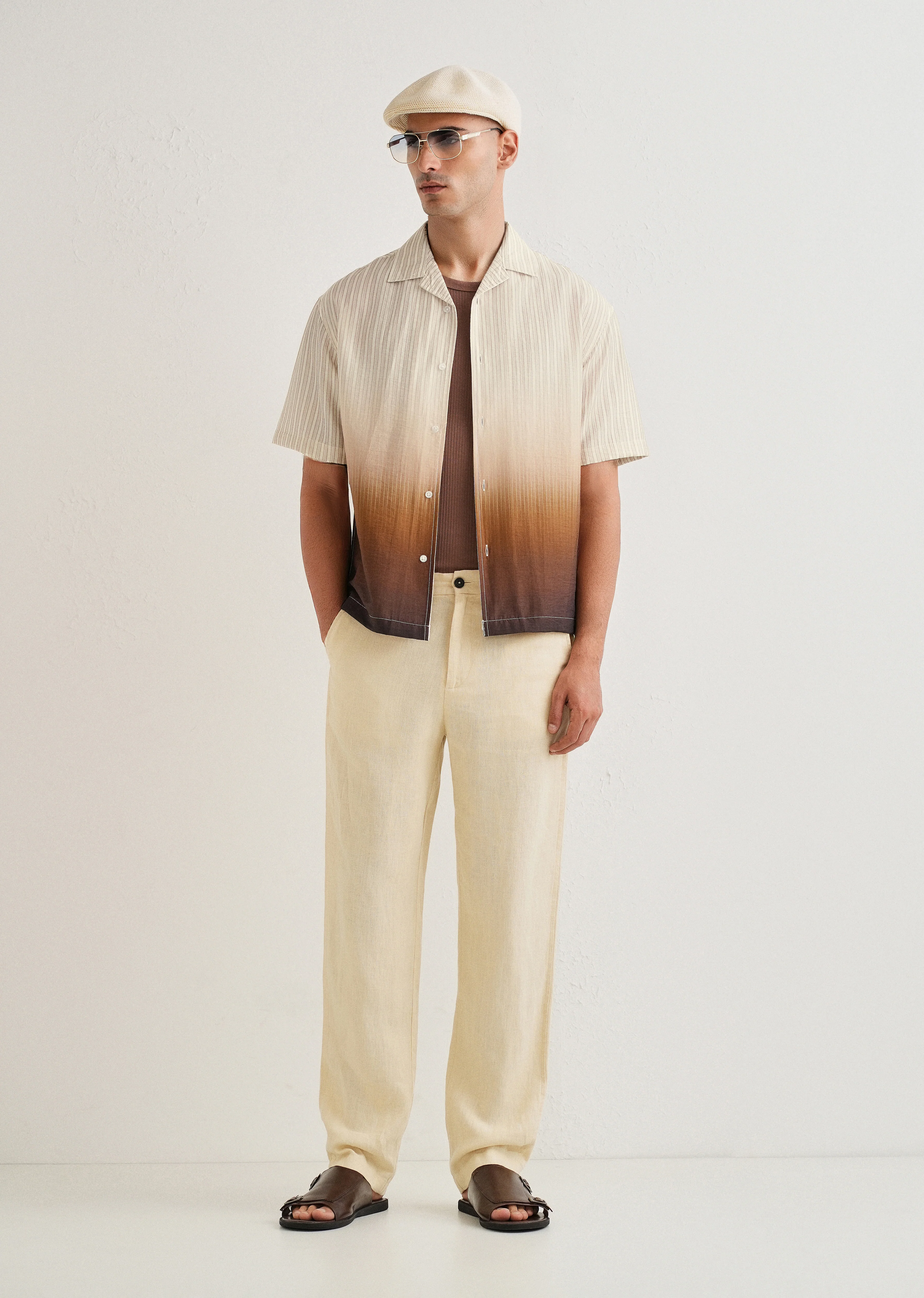 Brown Ombre Stripe Placement Print Shirt - Image 6