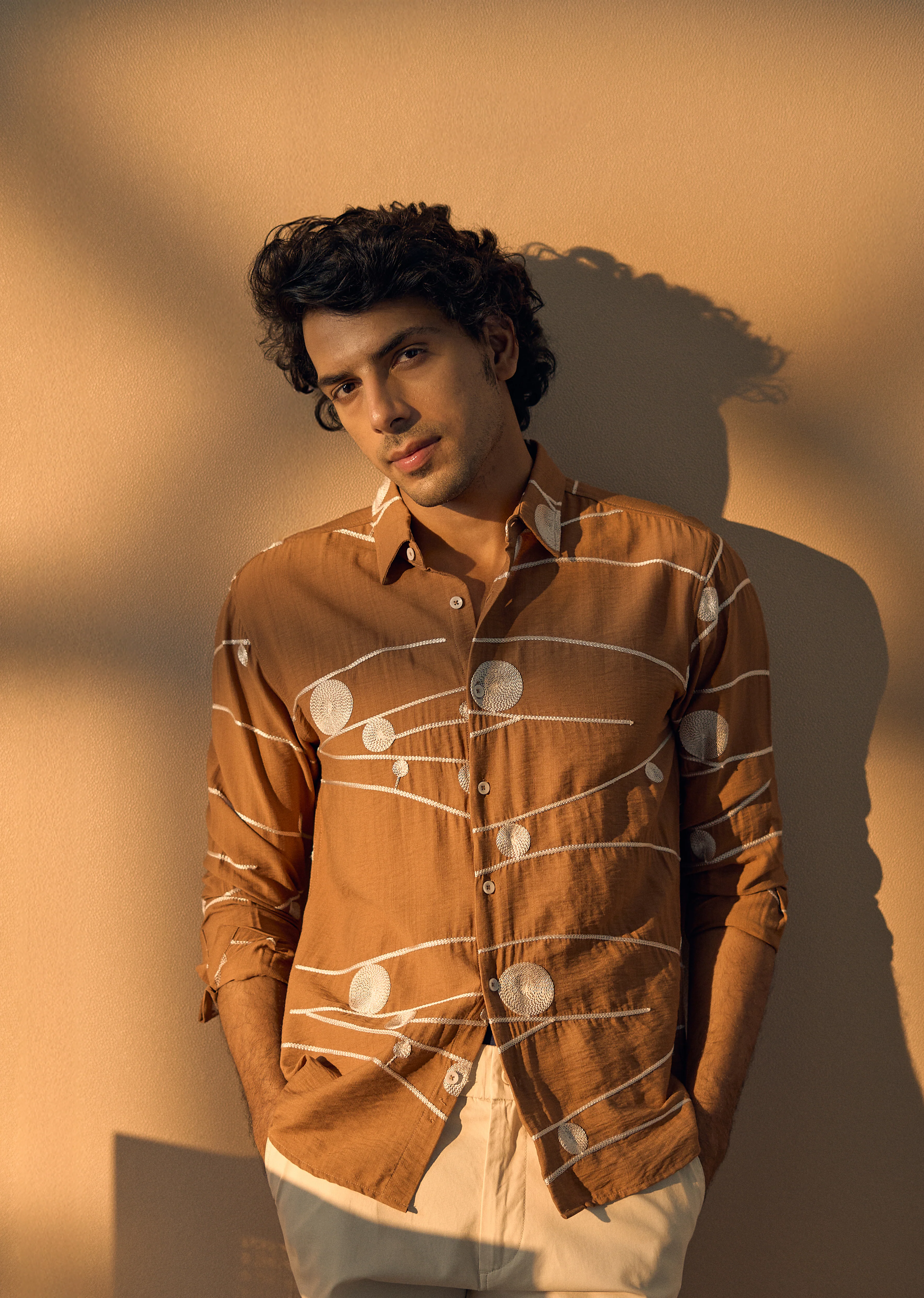 Brown Orb and Line Embroidery Shirt - Image 2