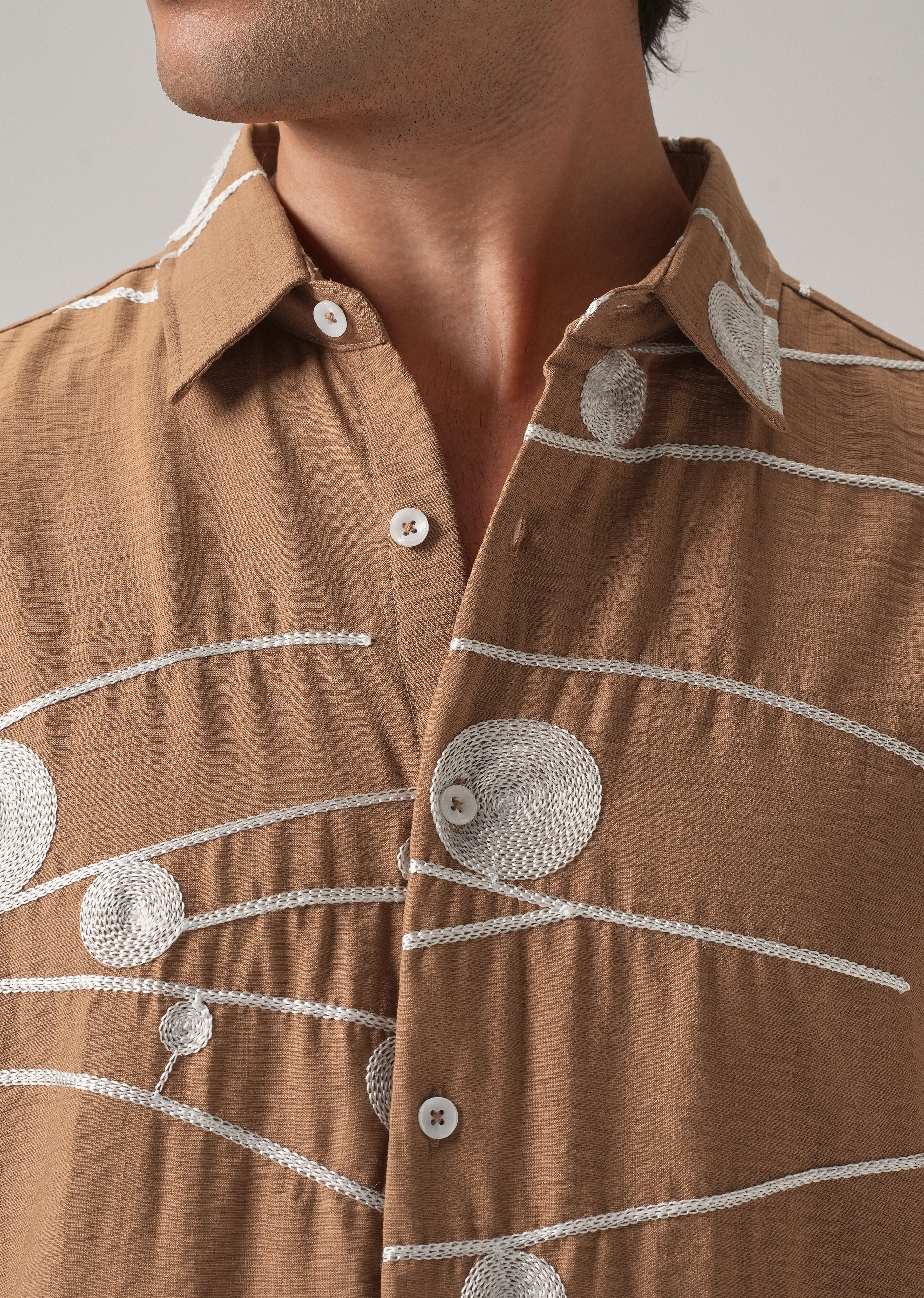 Brown Orb and Line Embroidery Shirt - Image 6