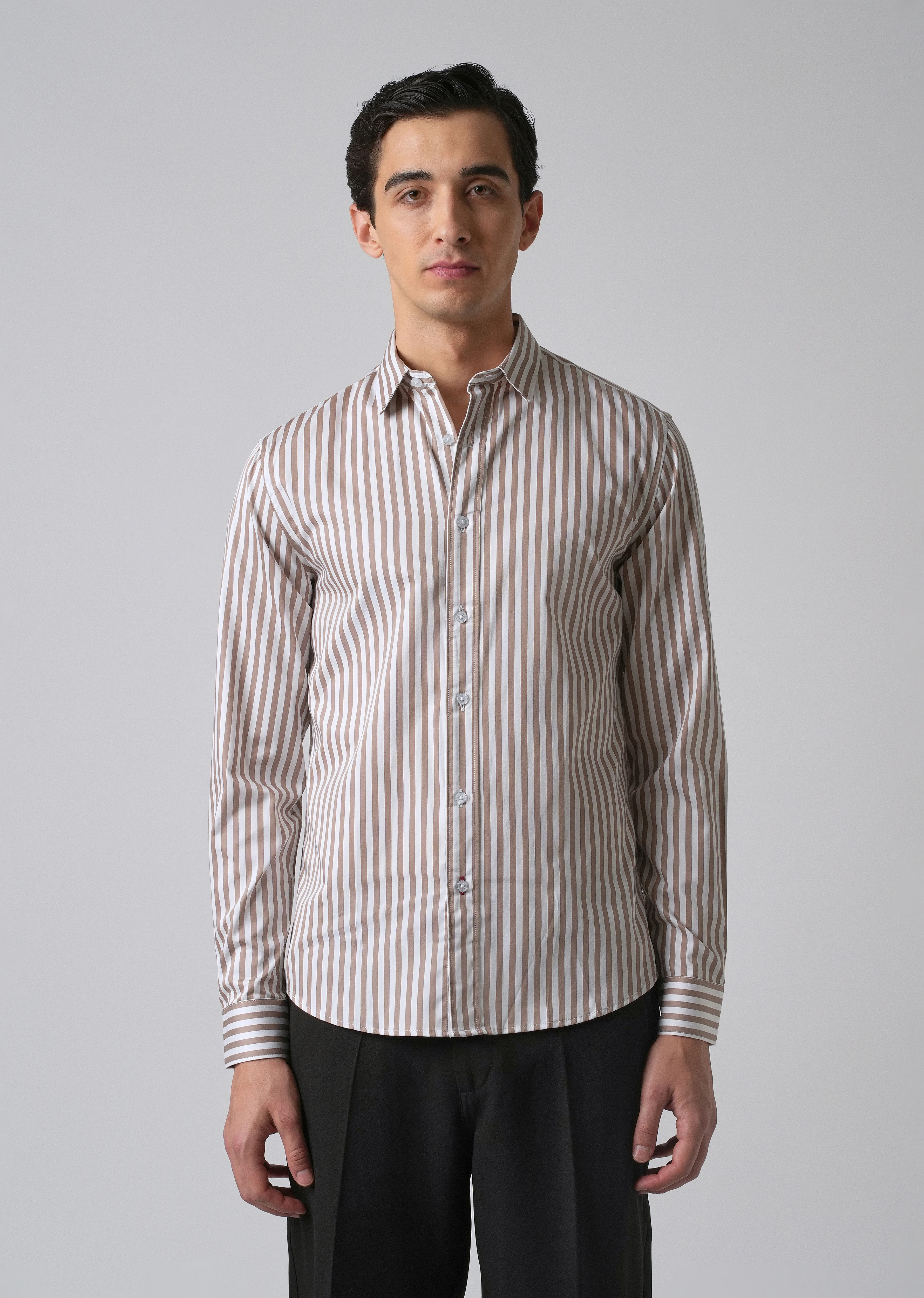 Brown Satin Pin Stripe Shirt - Image 3