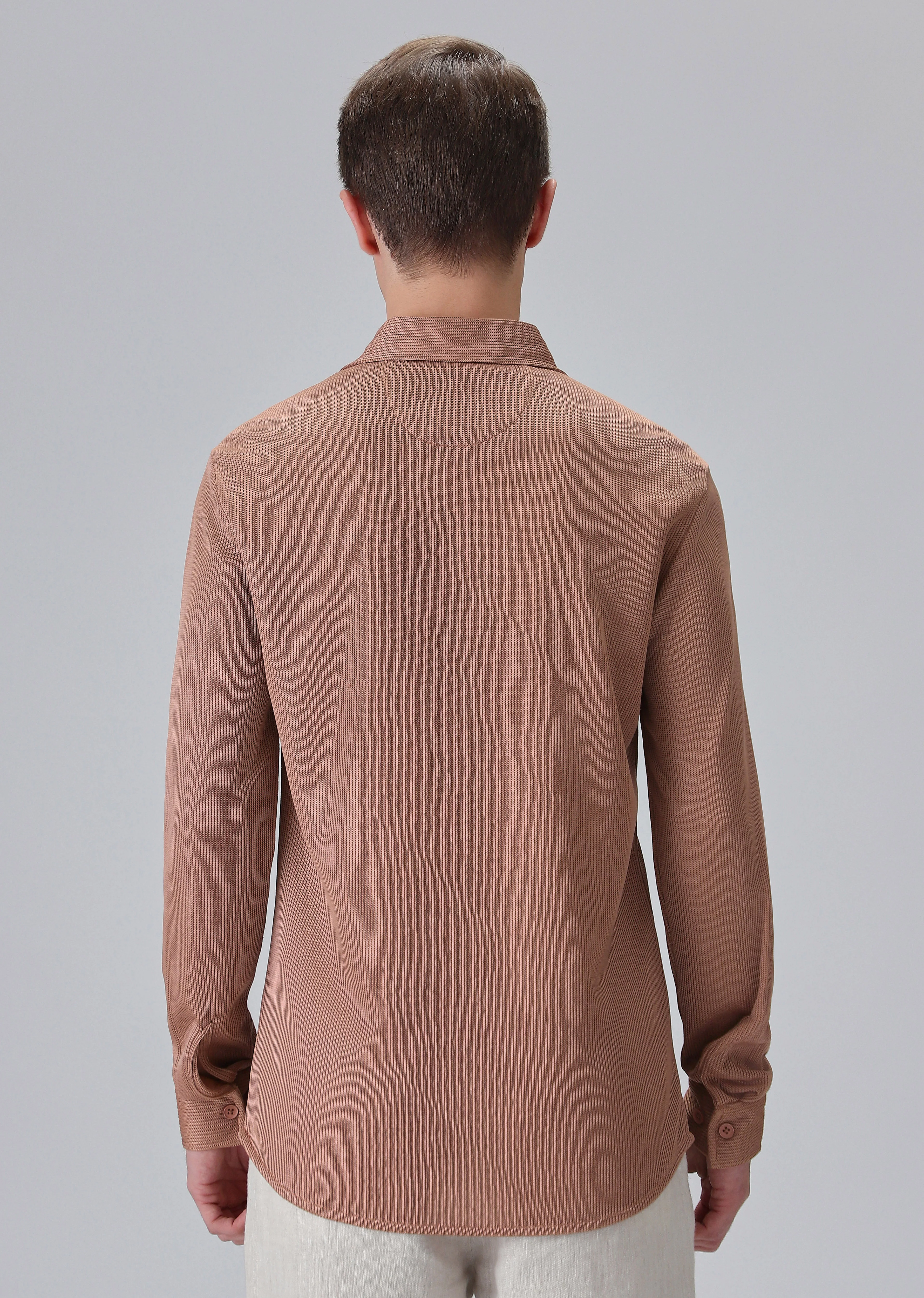 Brown Plain Knitted Shirt - Image 2