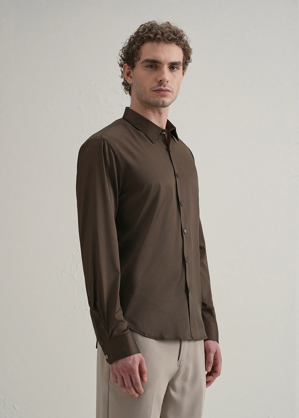 Brown Plain Stitchless Placket Shirt - Image 5
