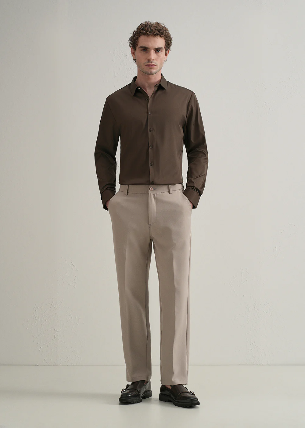 Brown Plain Stitchless Placket Shirt - Image 6