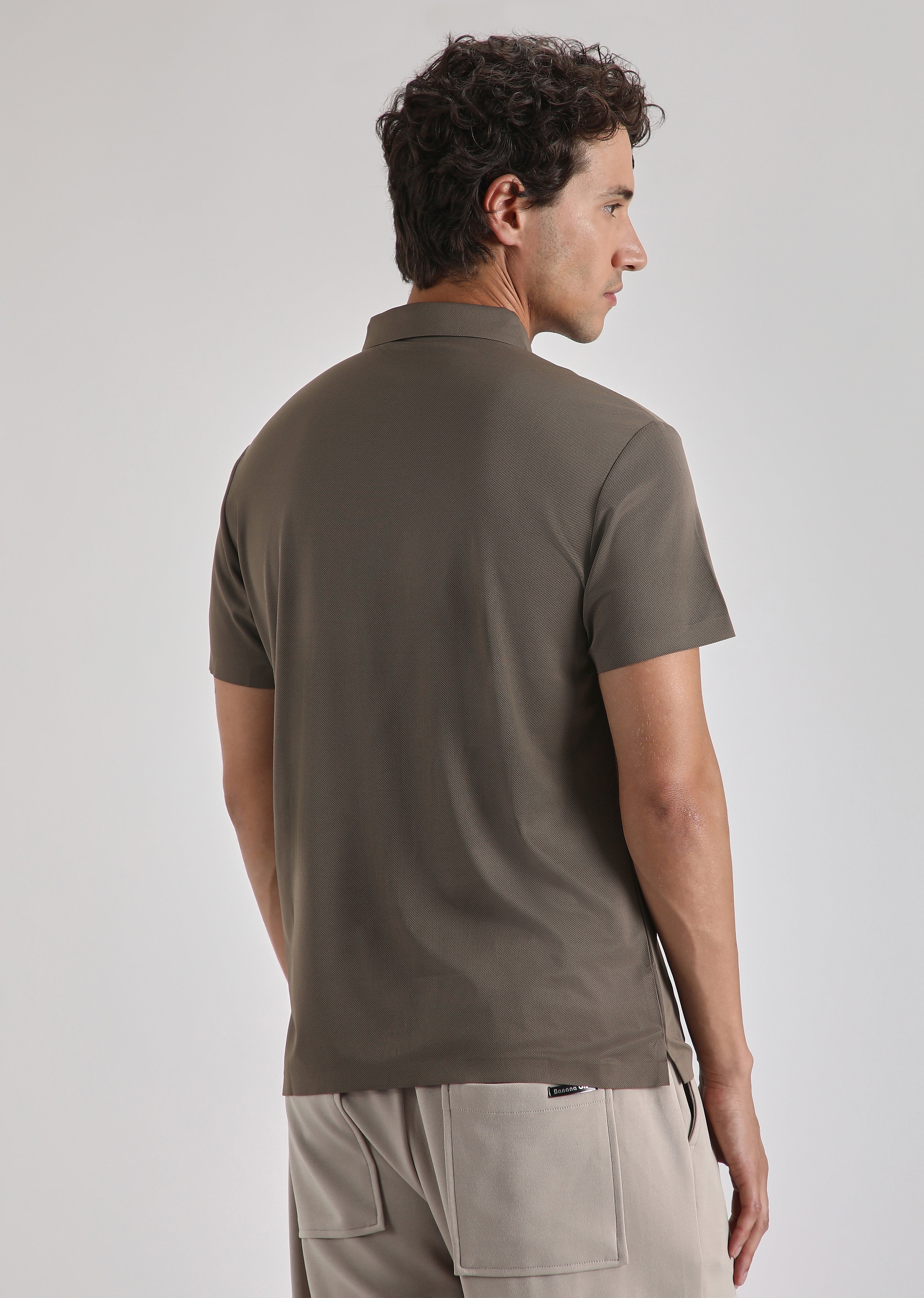 Brown Plain Zipper Stitchless Polo T-shirt - Image 4