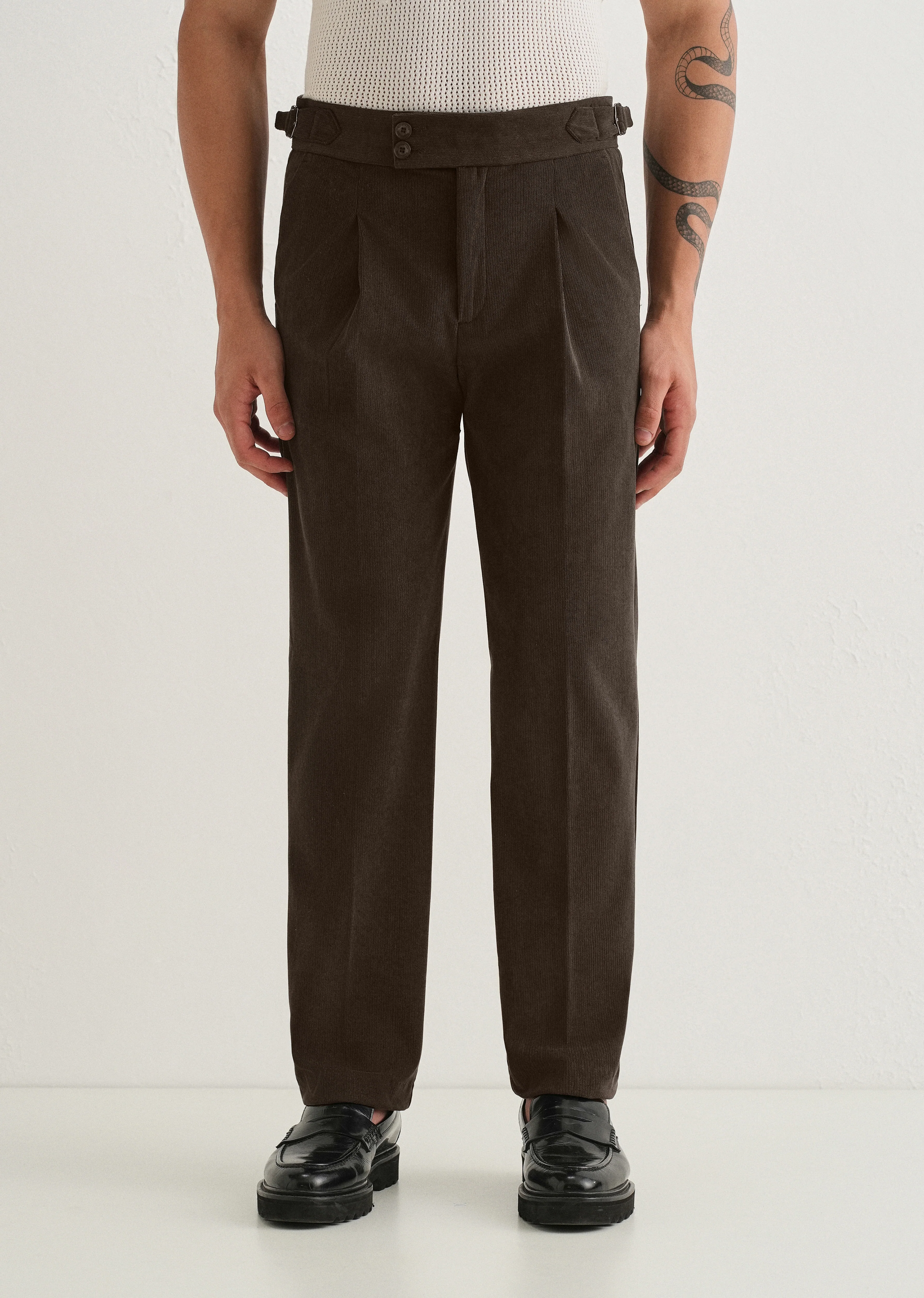 Brown Pleated Corduroy Gurkha Pant - Image 4