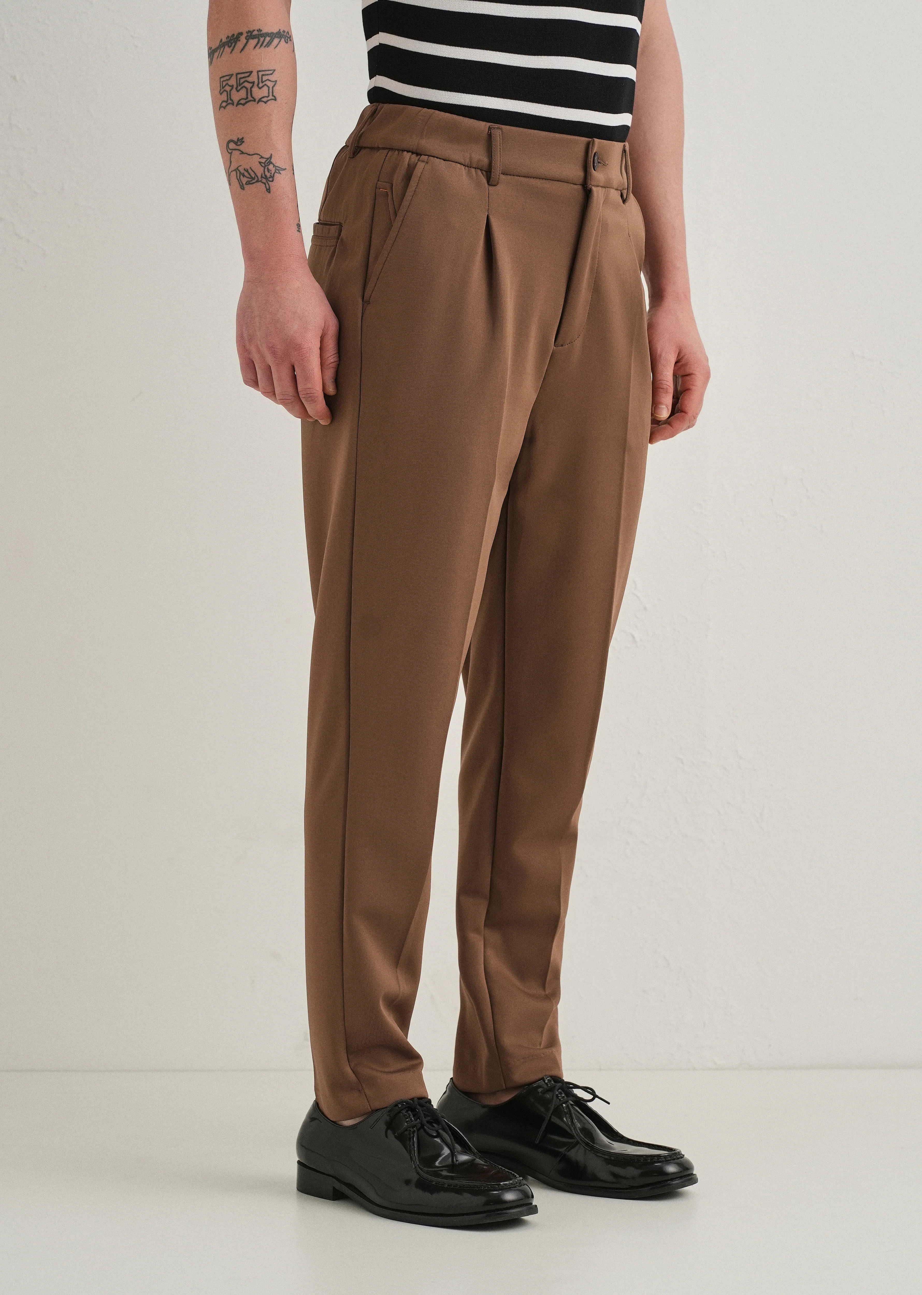 Brown Pleated Relaxed Fit Trousers - Image 5
