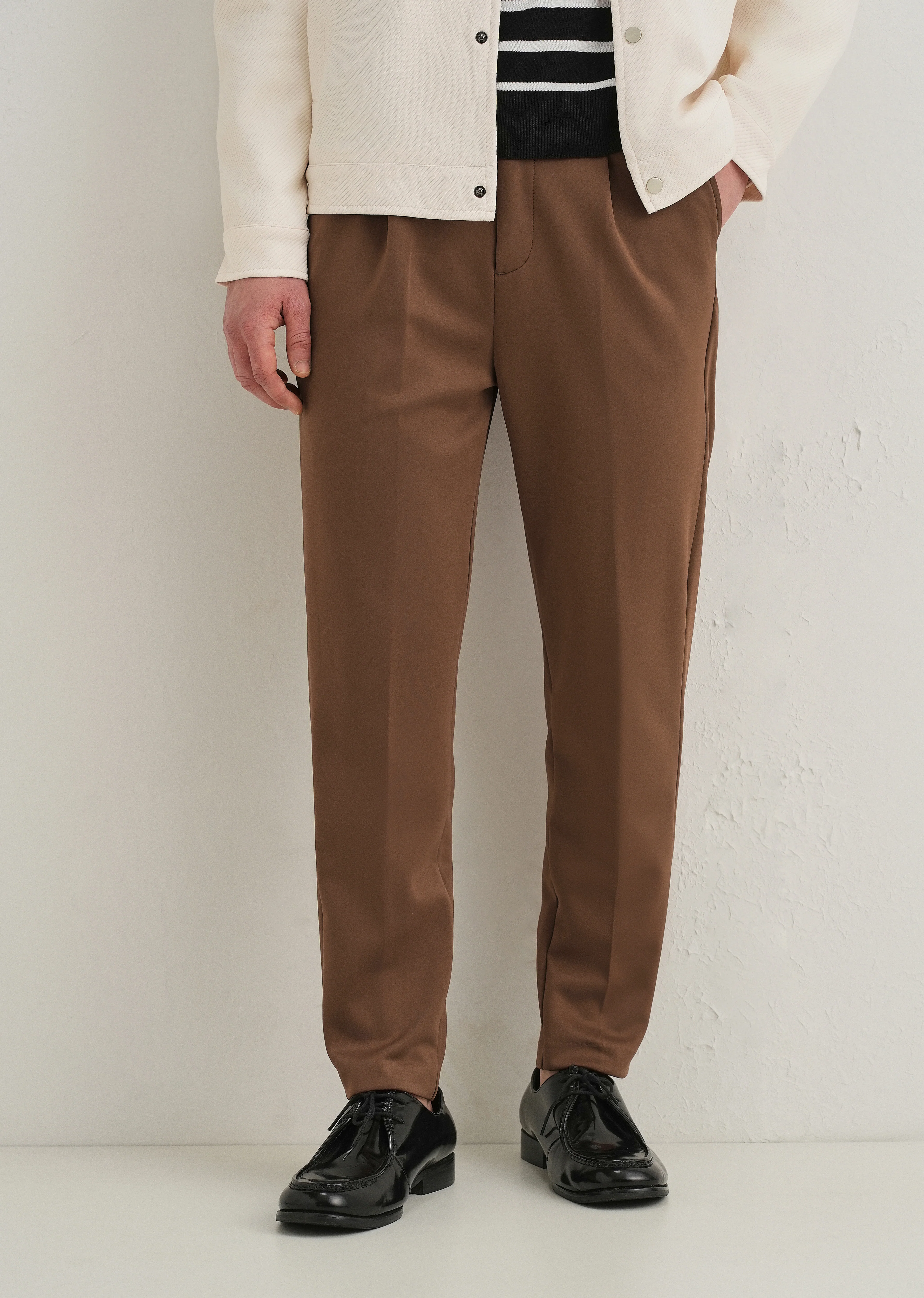 Brown Pleated Relaxed Fit Trousers - Image 8