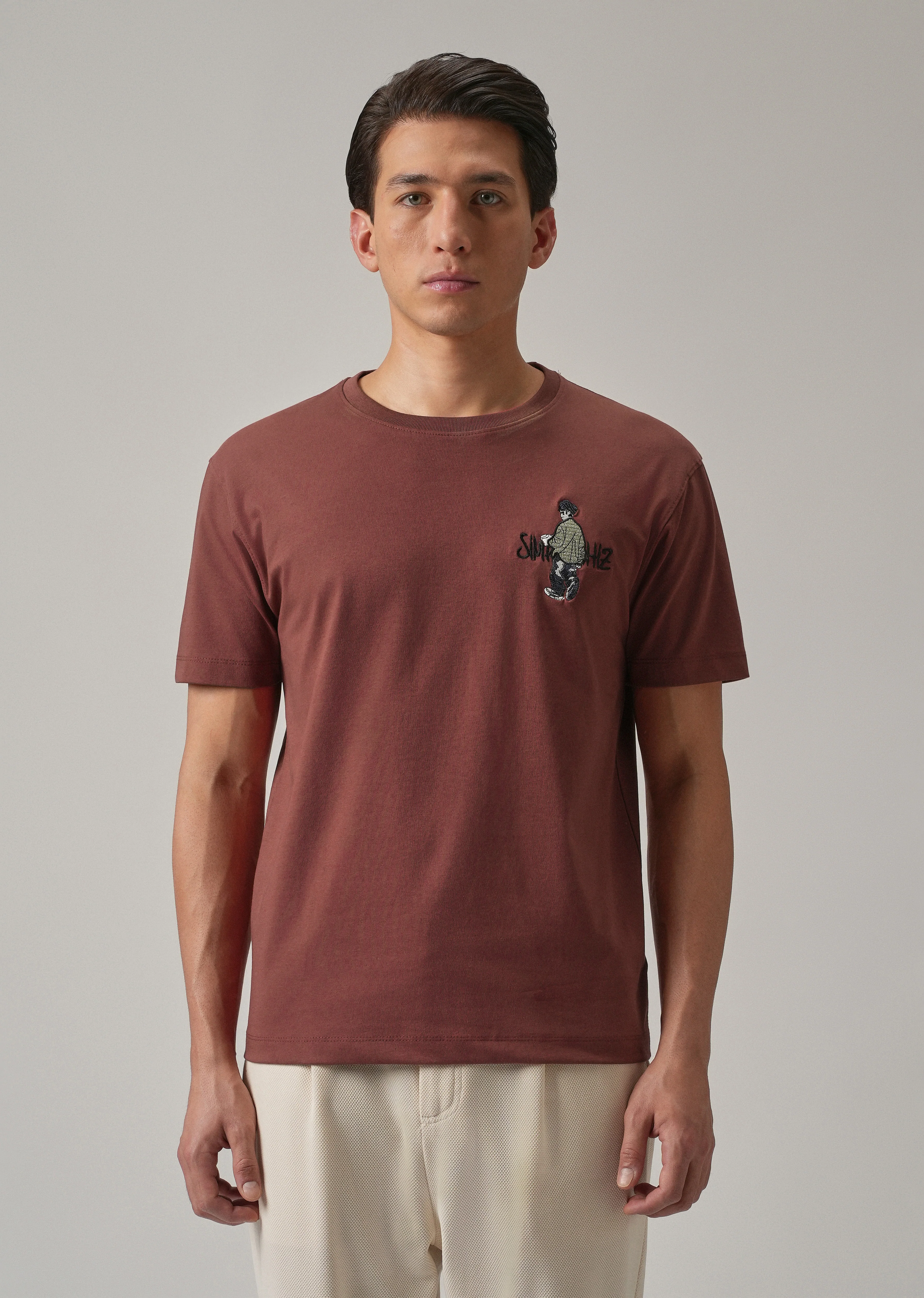 Brown Printed Slim Fit T-Shirt - Image 3