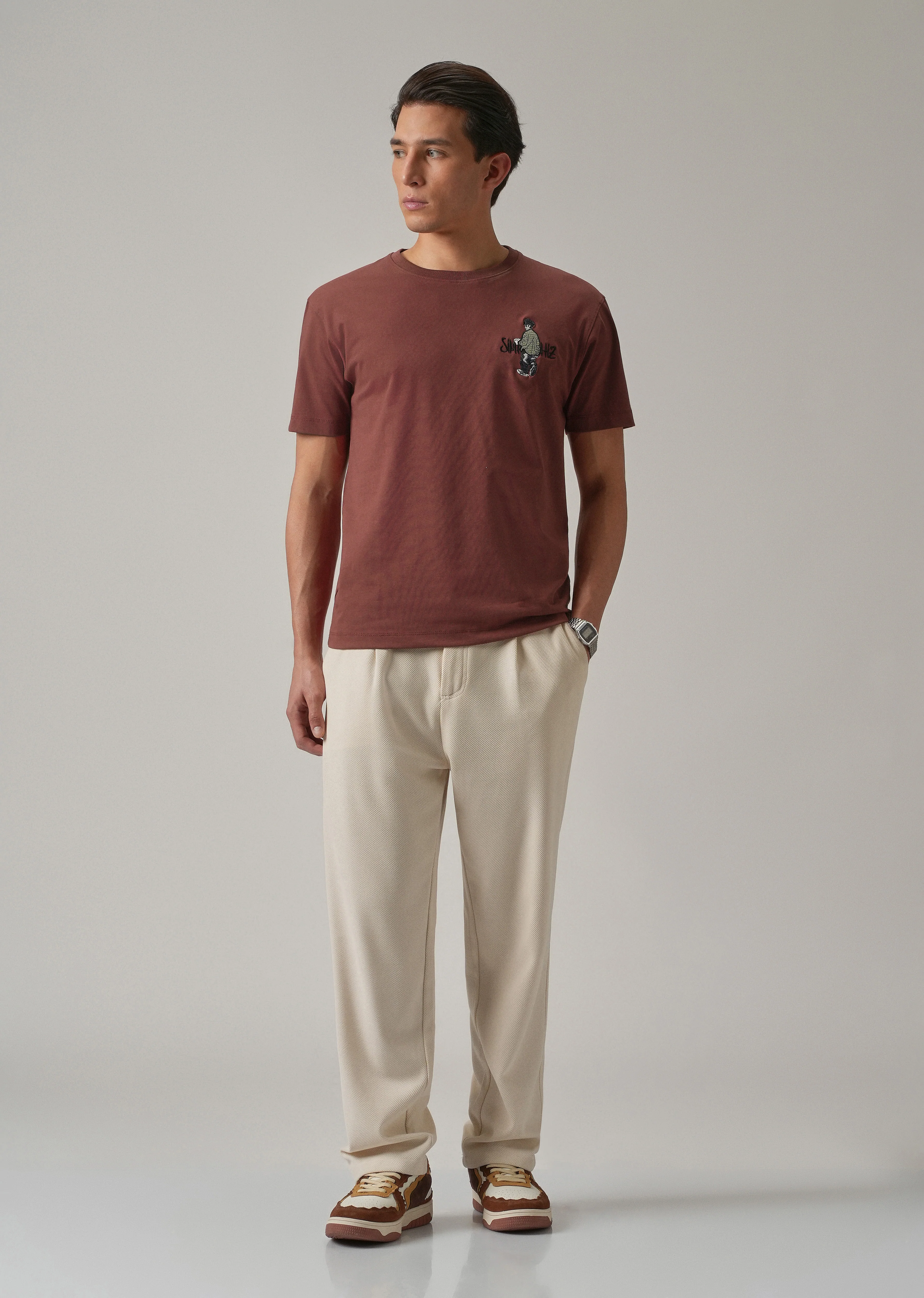 Brown Printed Slim Fit T-Shirt - Image 6