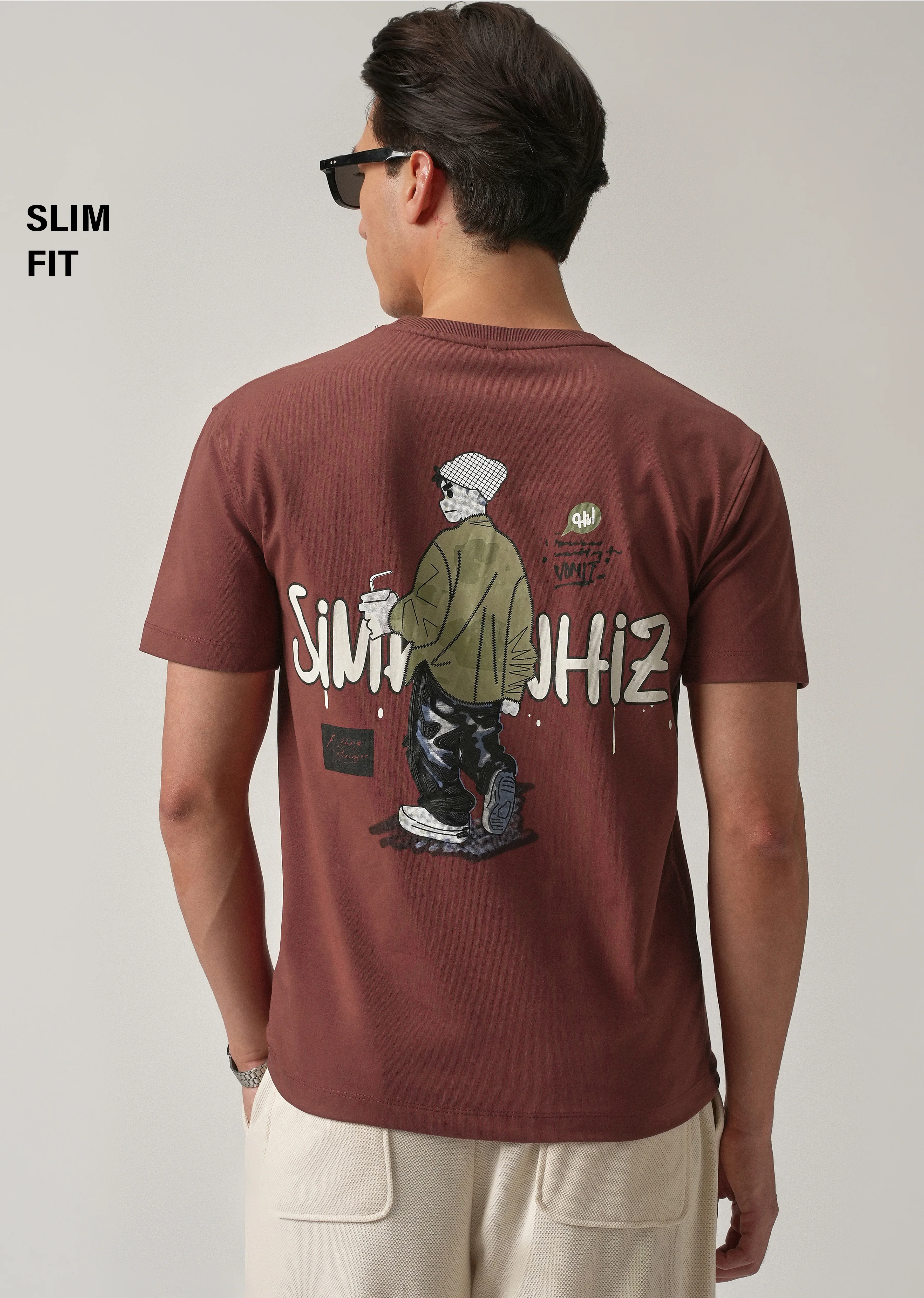 Brown Printed Slim Fit T-Shirt - Image 7