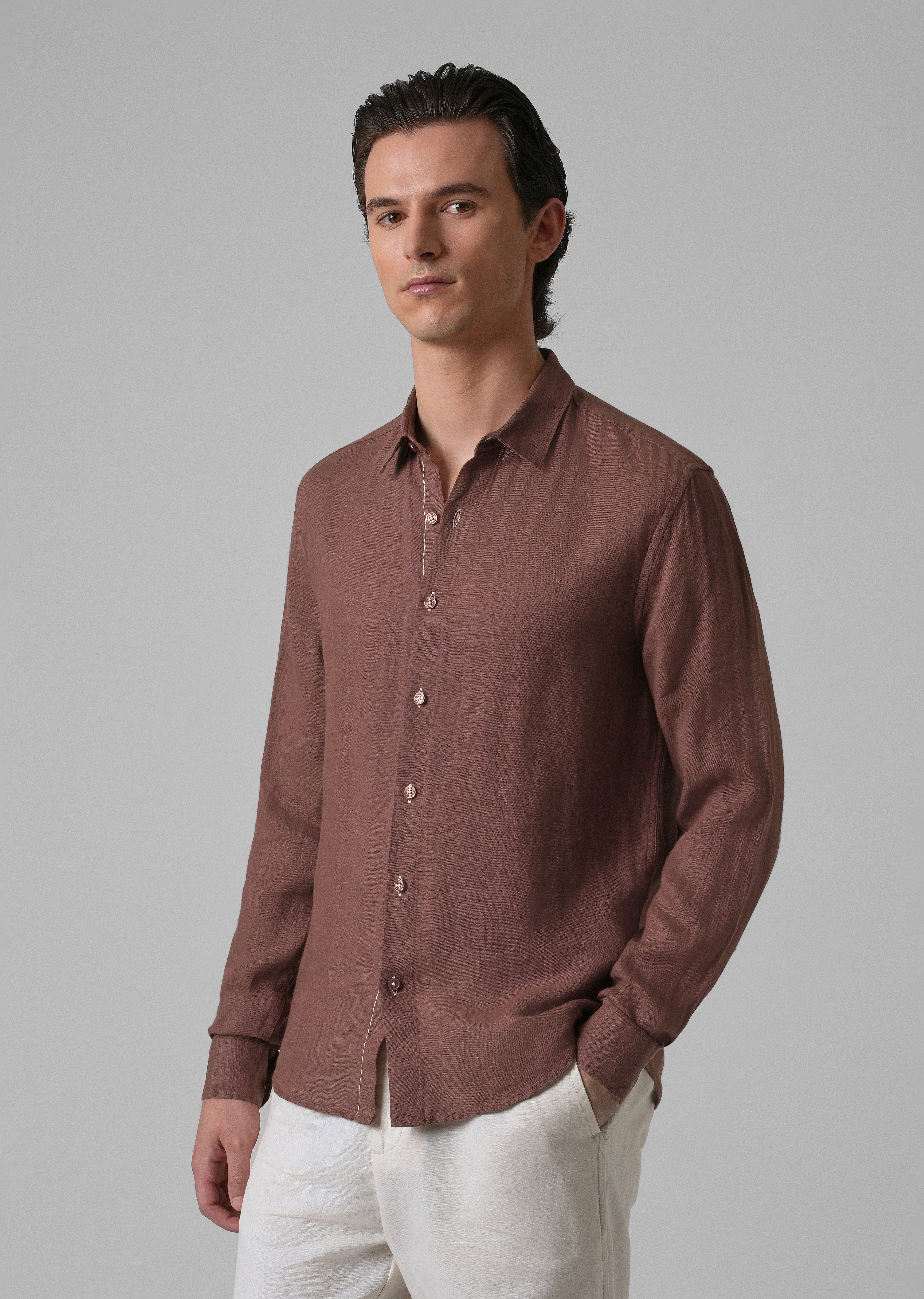 Brown Pure Linen Shirt - Image 4