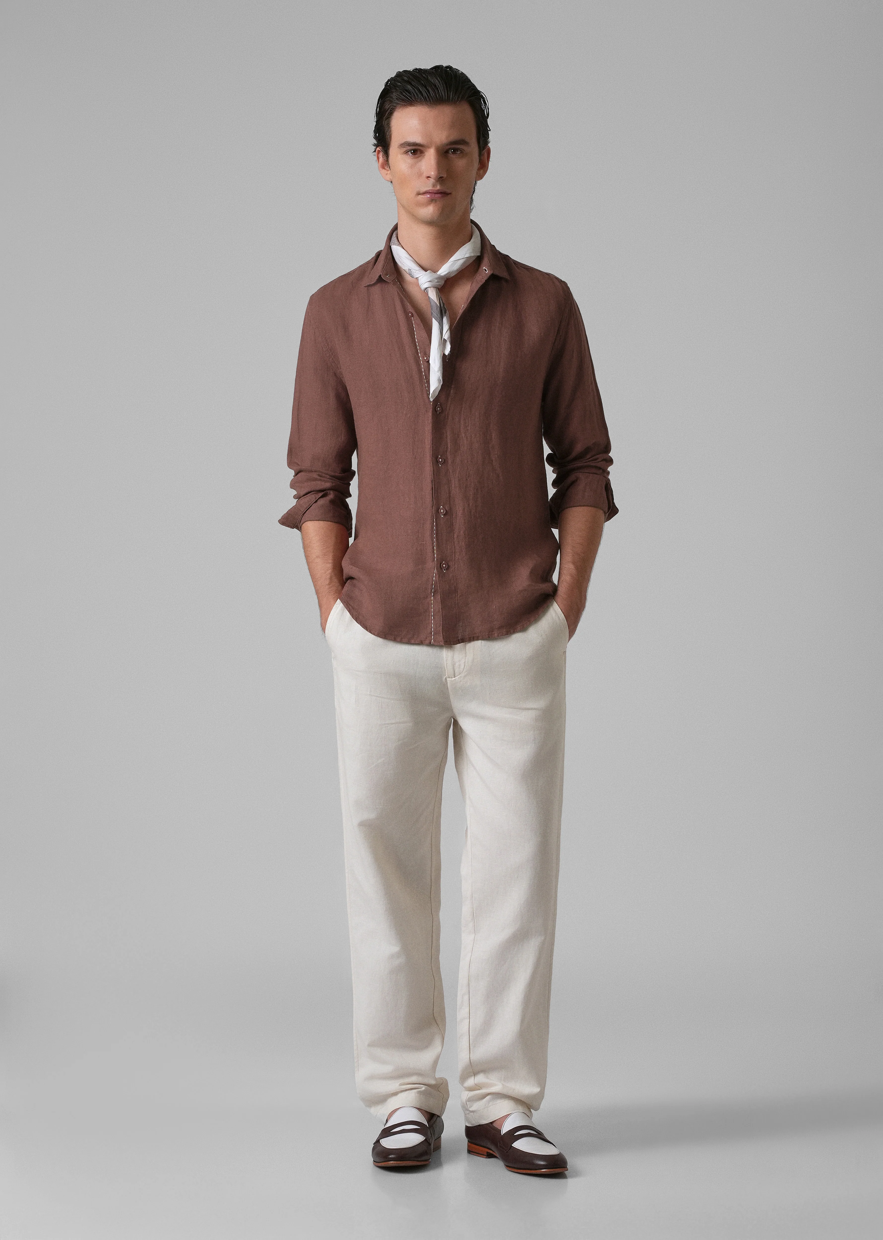 Brown Pure Linen Shirt - Image 6