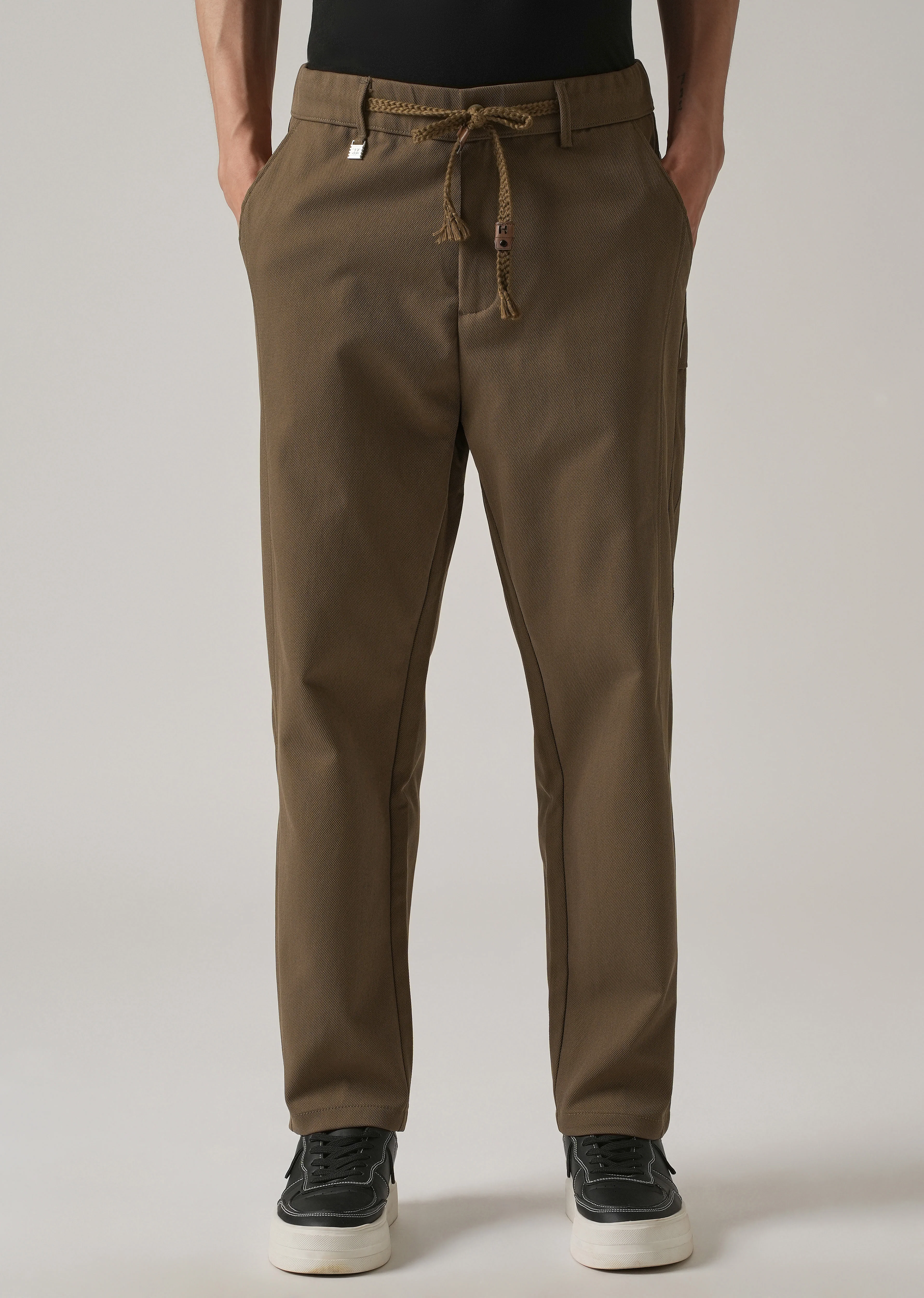 Brown Relaxed Fit Tie Waist Pant - Image 3