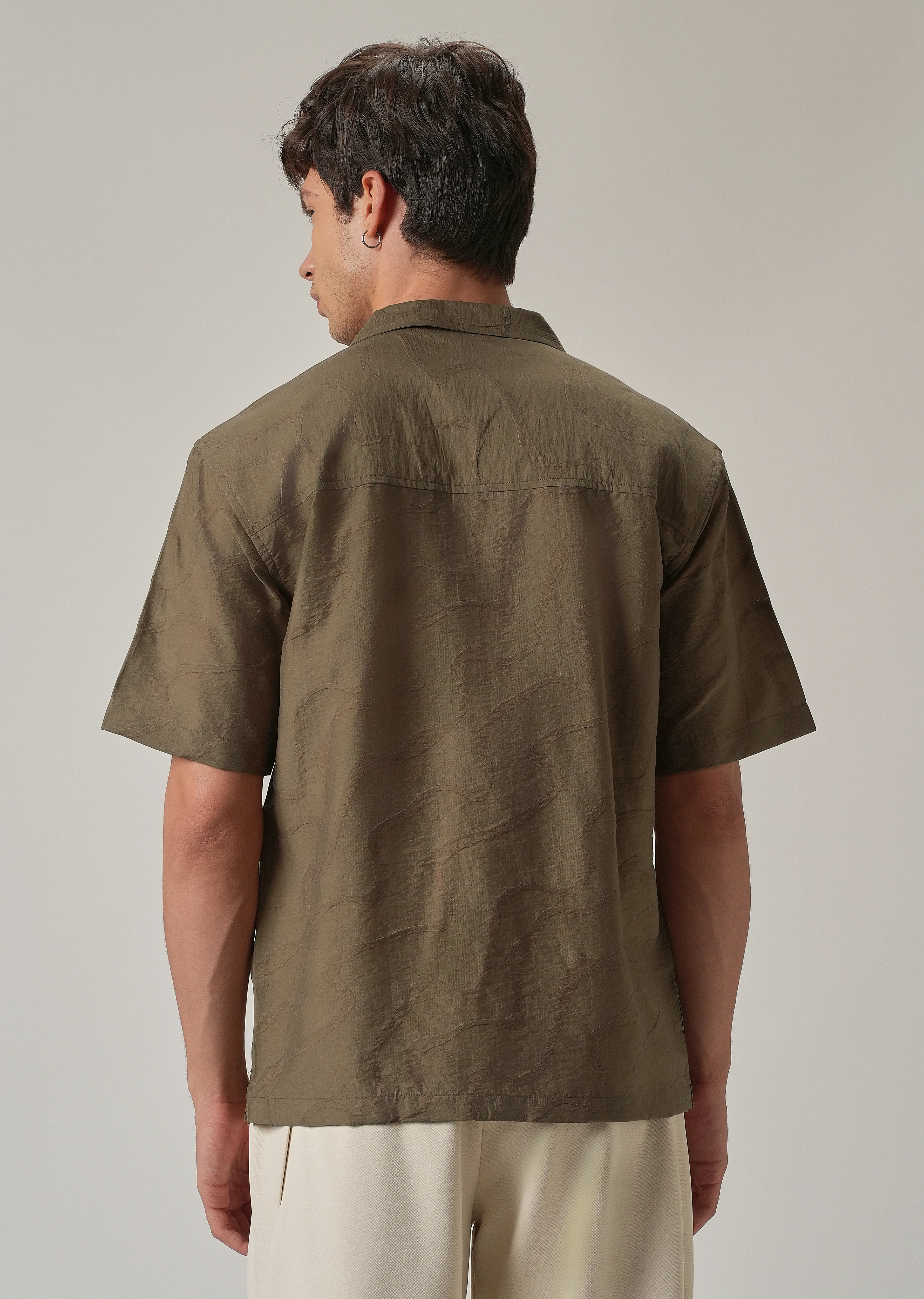 Brown Self Pattern Shirt - Image 2