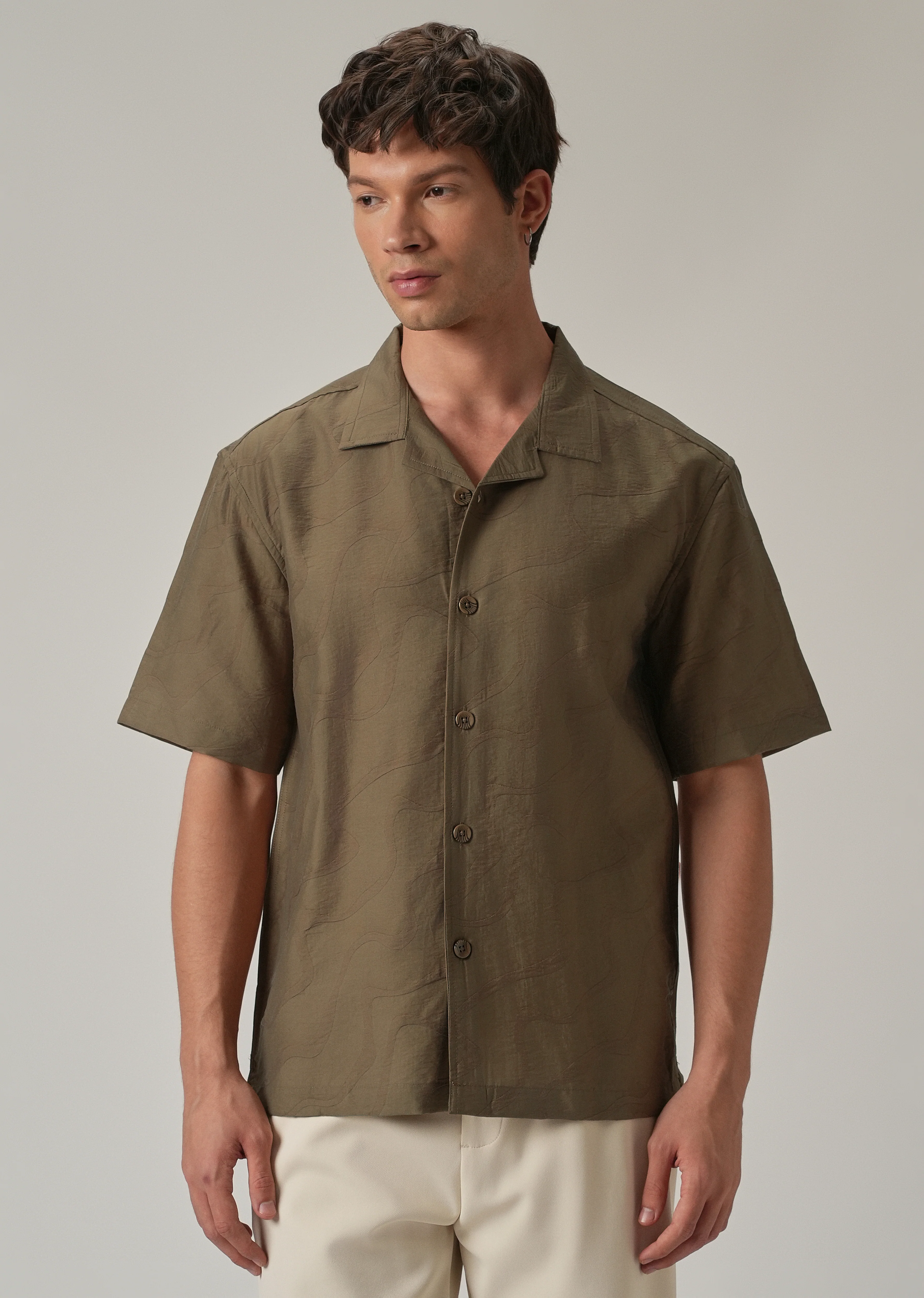 Brown Self Pattern Shirt - Image 3