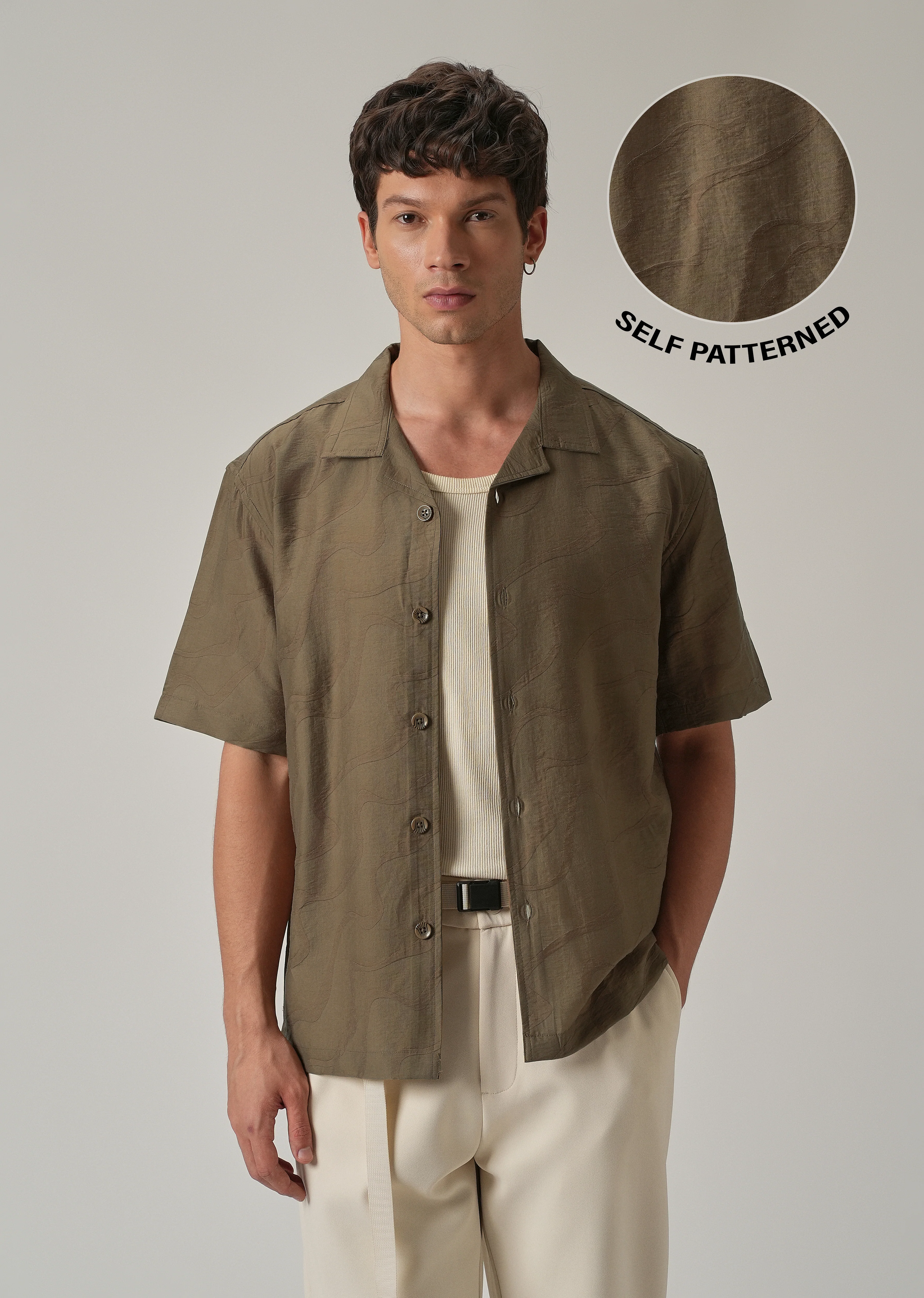 Brown Self Pattern Shirt - Image 7