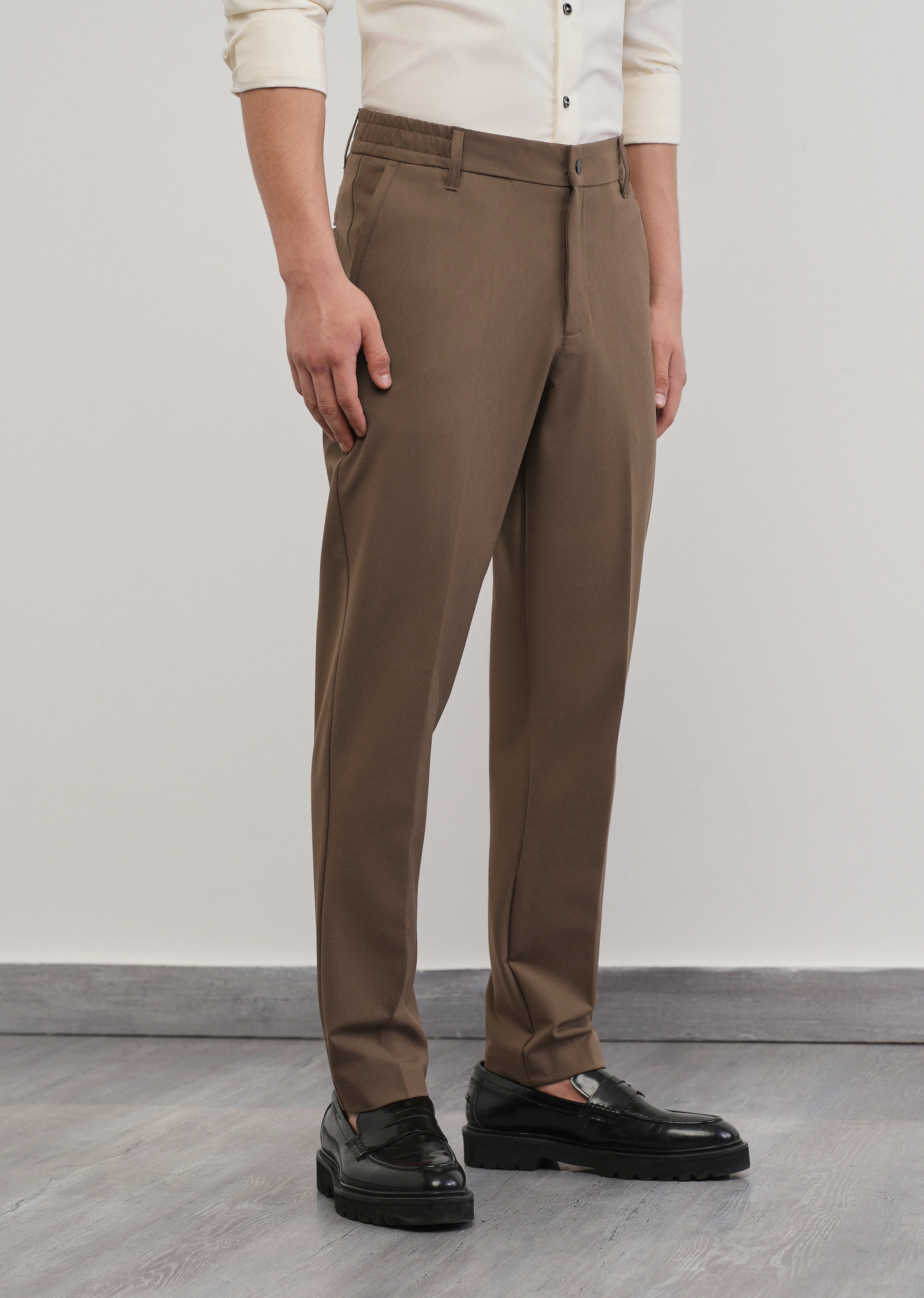Brown Semi-Elastic Slim Fit Trouser - Image 4