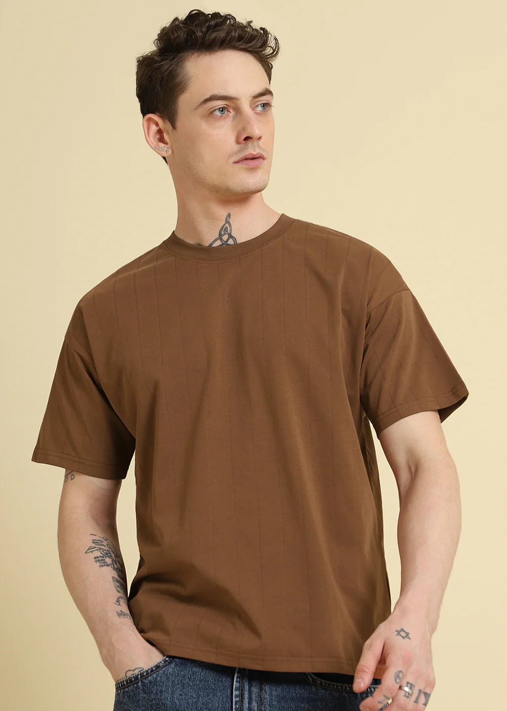 Brown Striped Oversized T-shirt - Image 3
