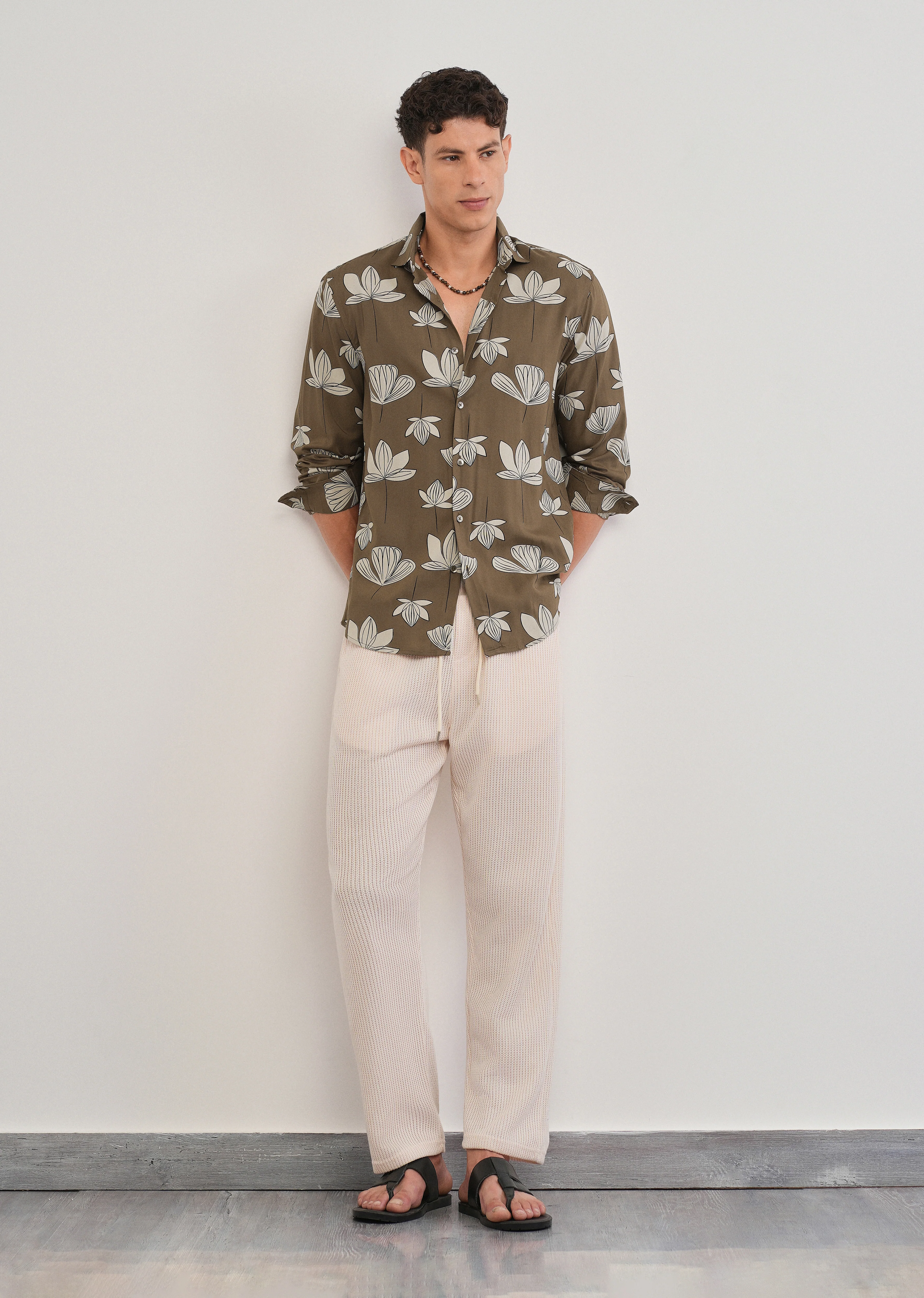 Brown Stylized Floral Print Shirt - Image 6