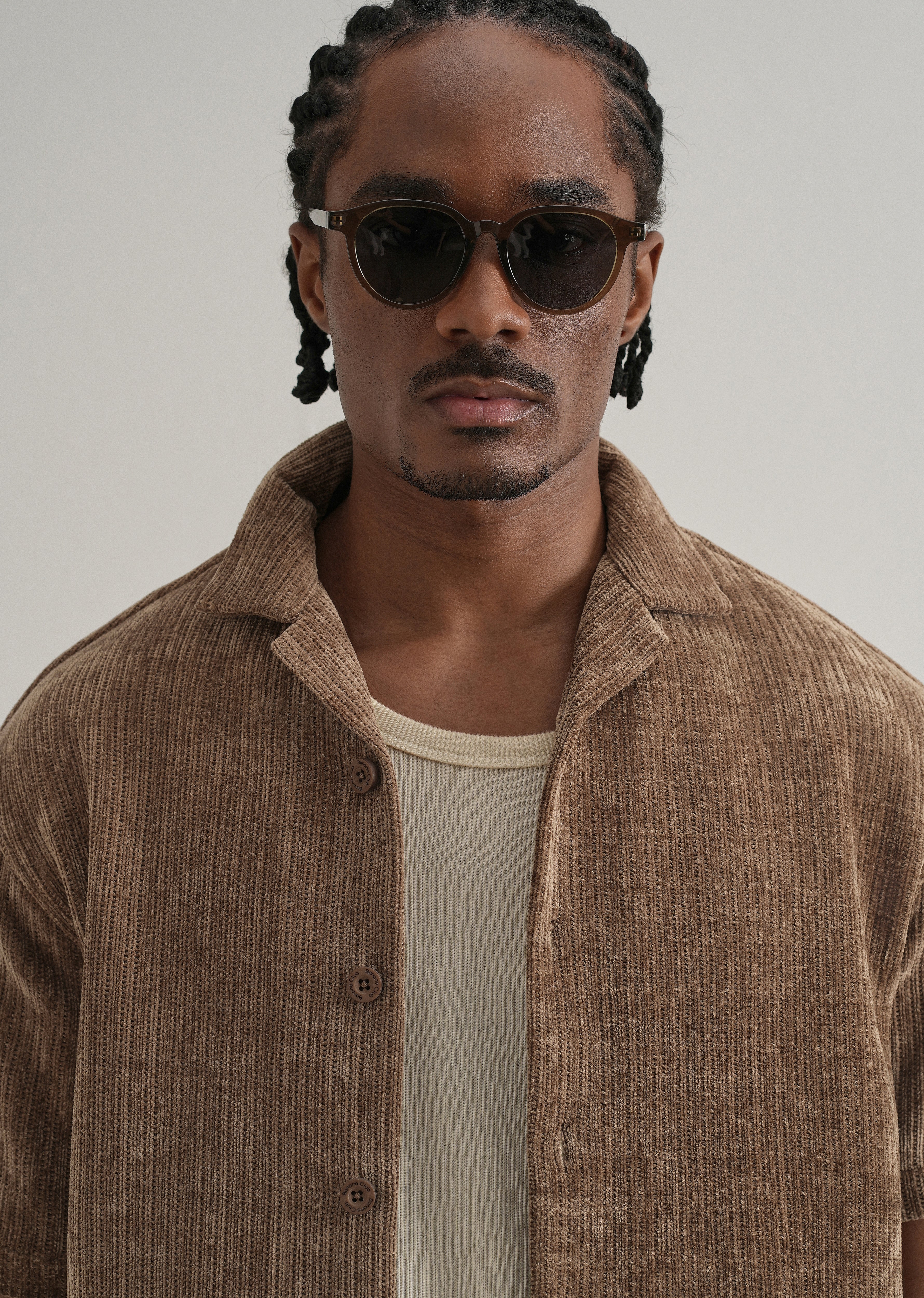 Brown Suede Knit Cuban Collar Shirt - Image 5