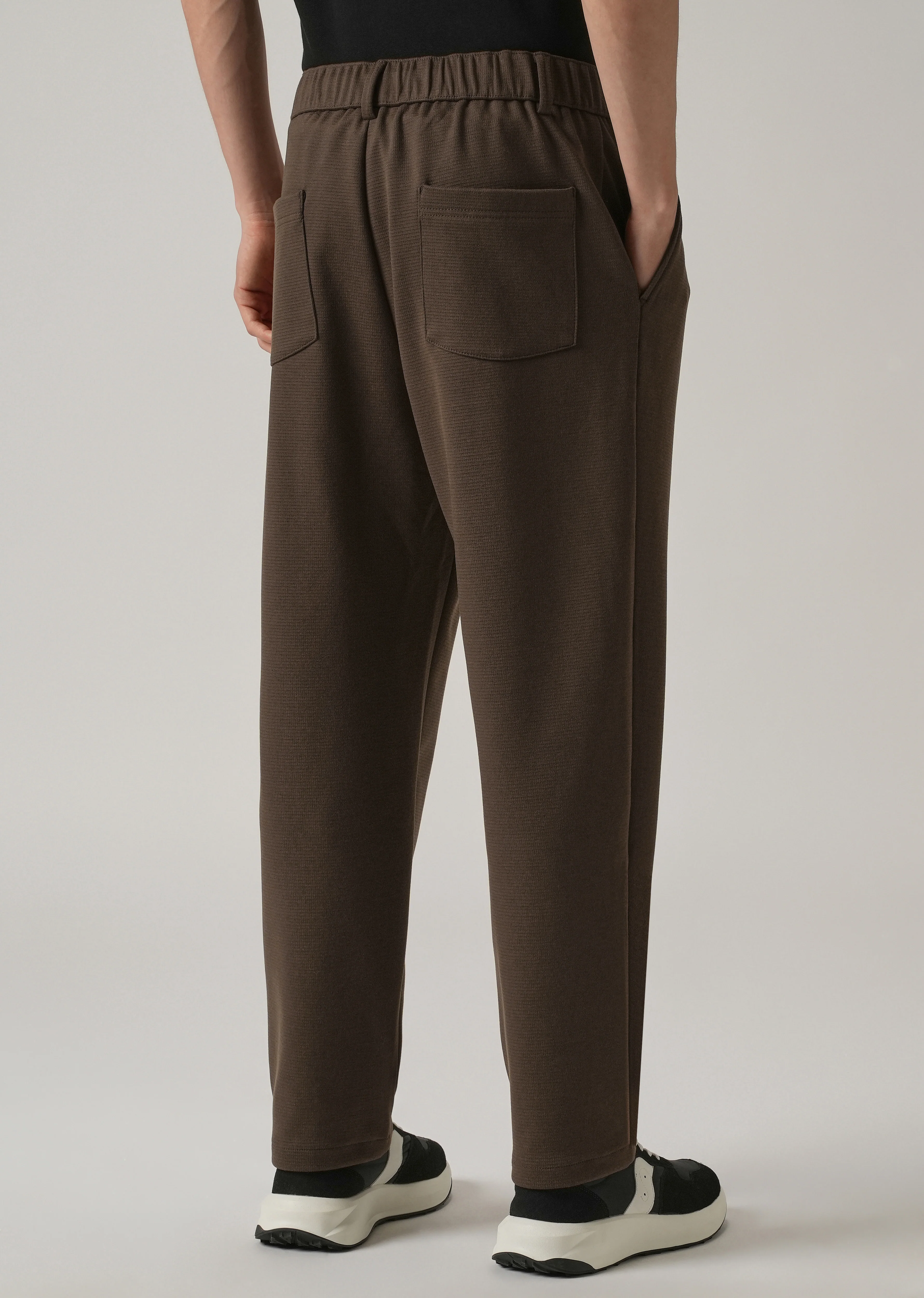 Brown Textured Pleated Drawstring Pant - Image 2