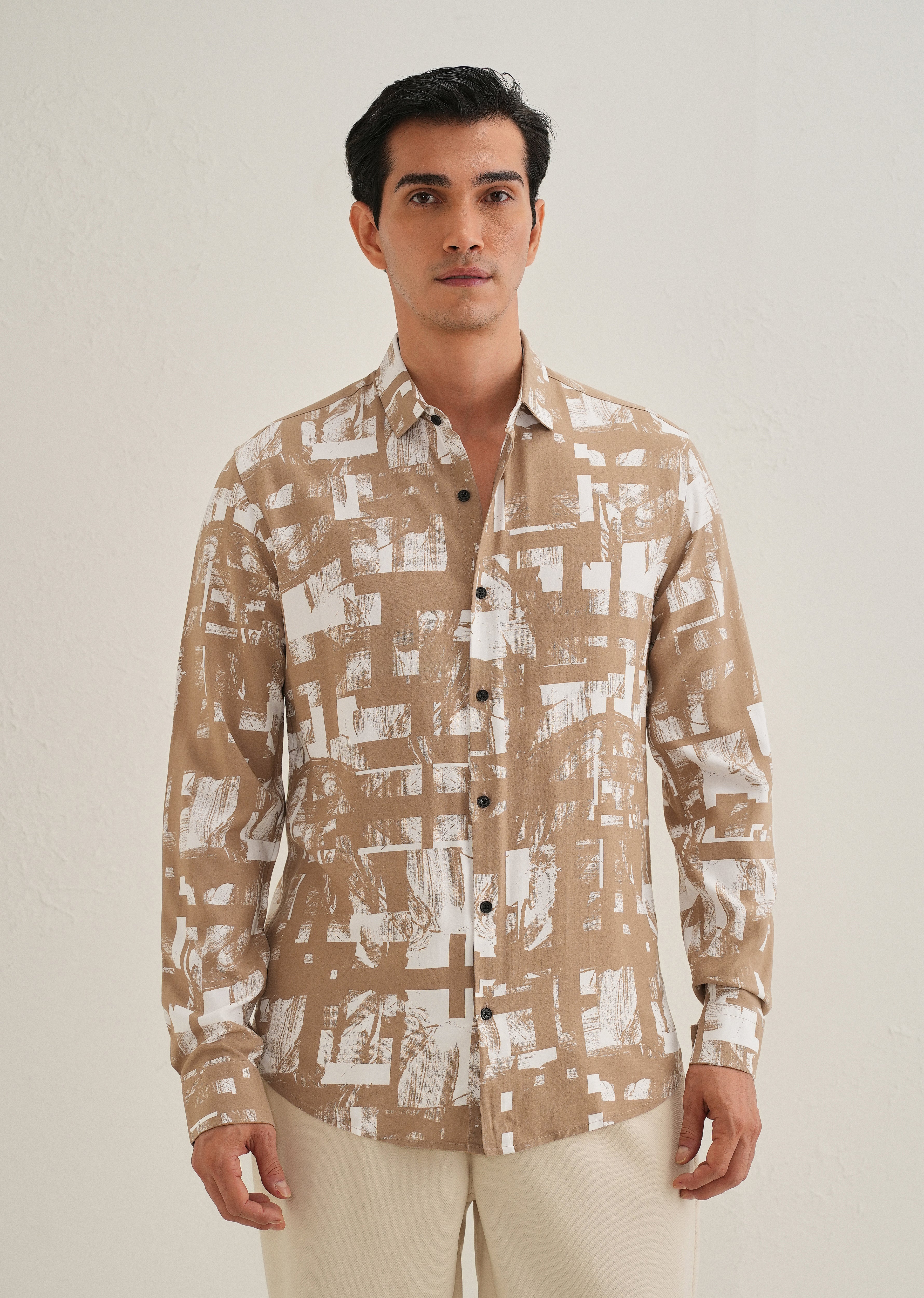 Brown White Abstract Printed Shirt - Image 3