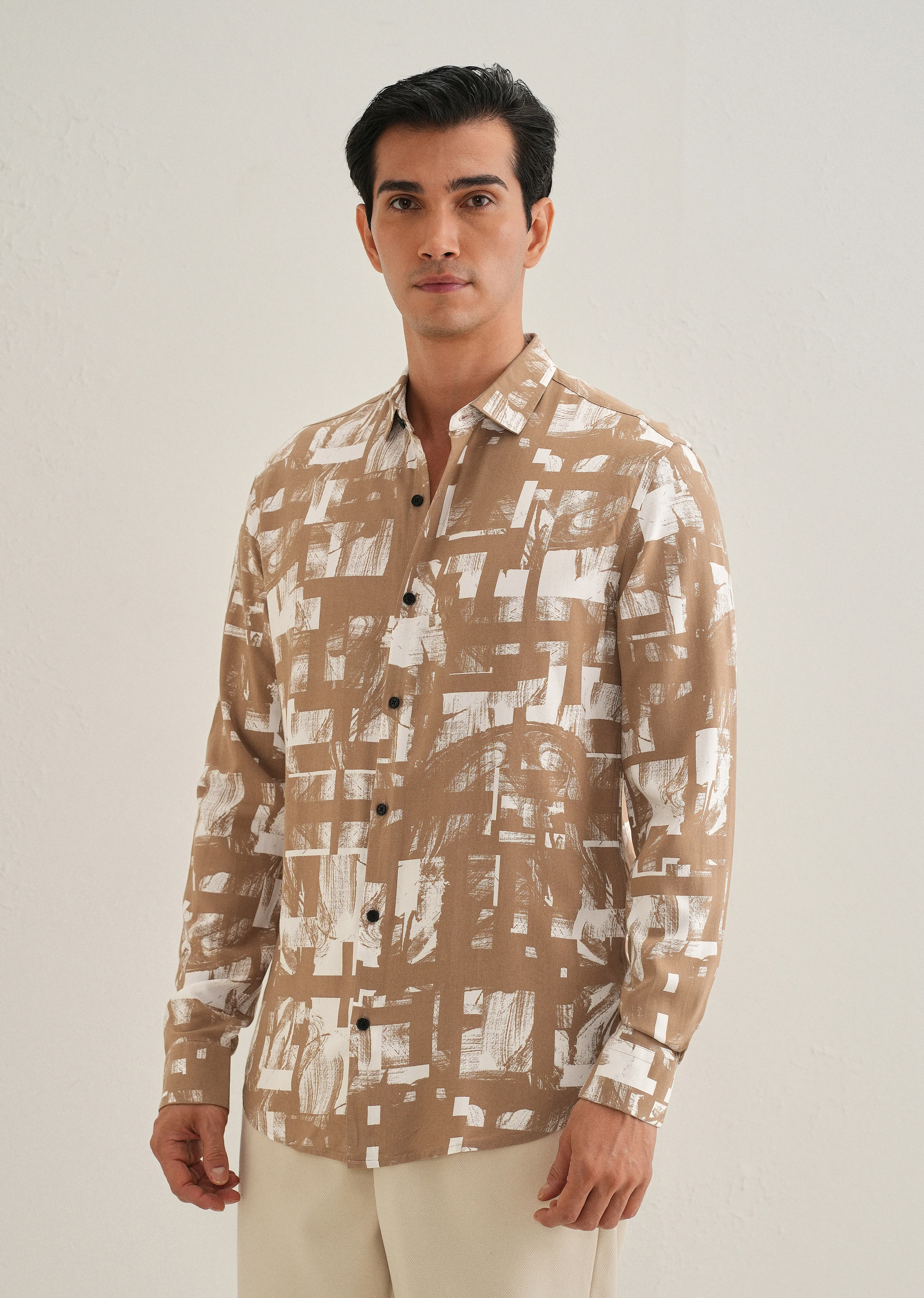Brown White Abstract Printed Shirt - Image 5
