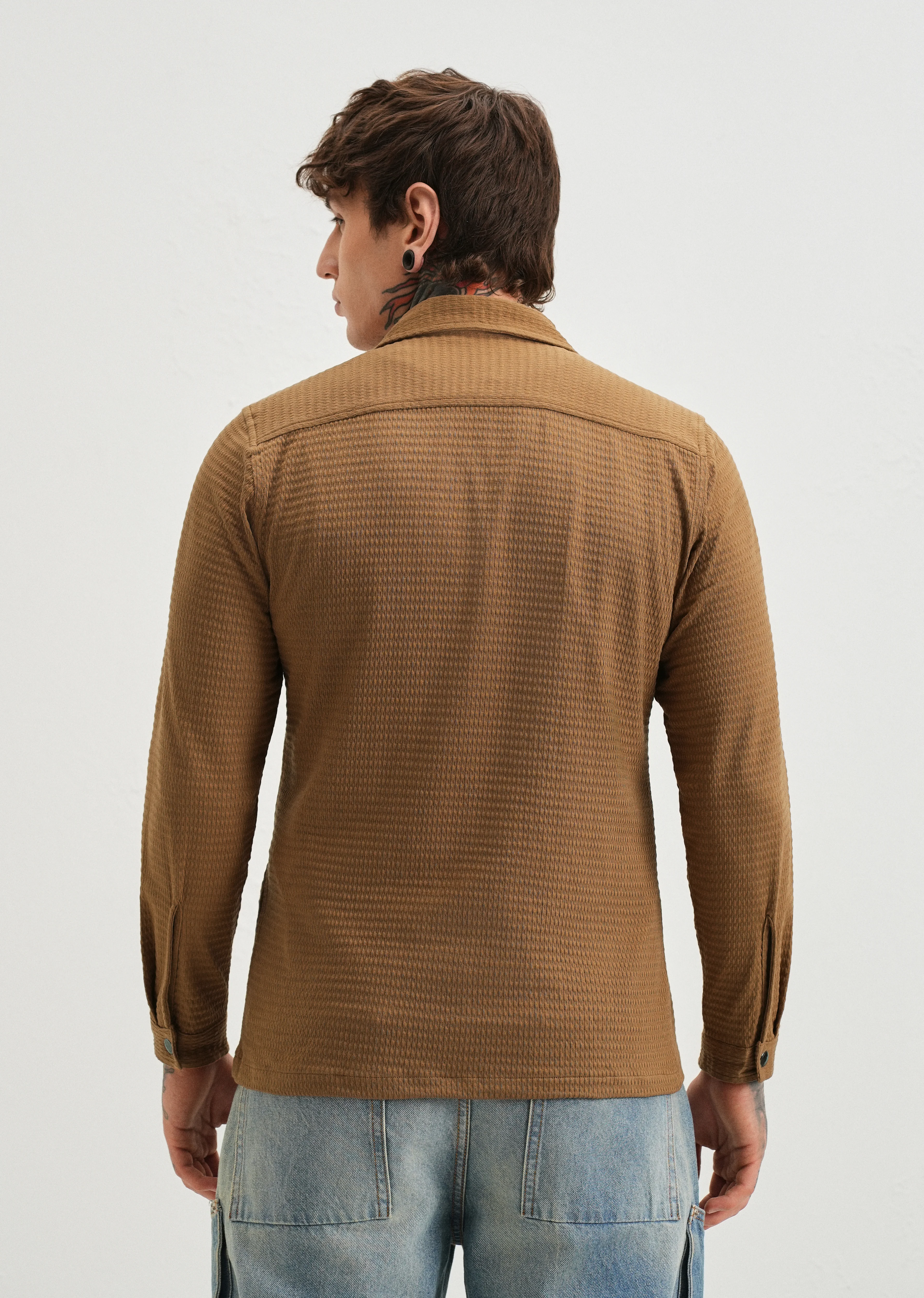 Brown Zipper Polo Knit T-shirt - Image 2
