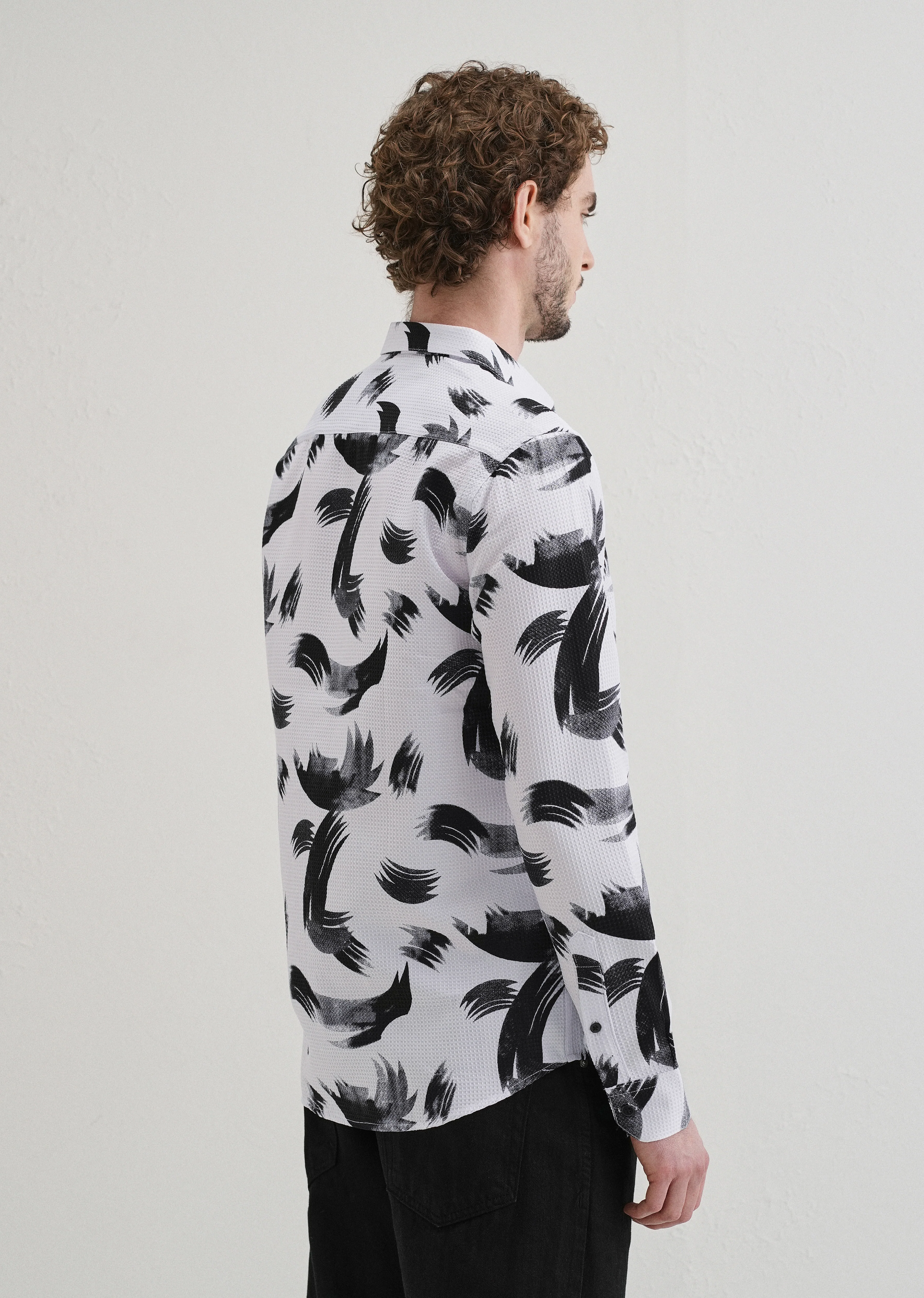 Brush Stroke Waffle Dobby White Shirt - Image 2