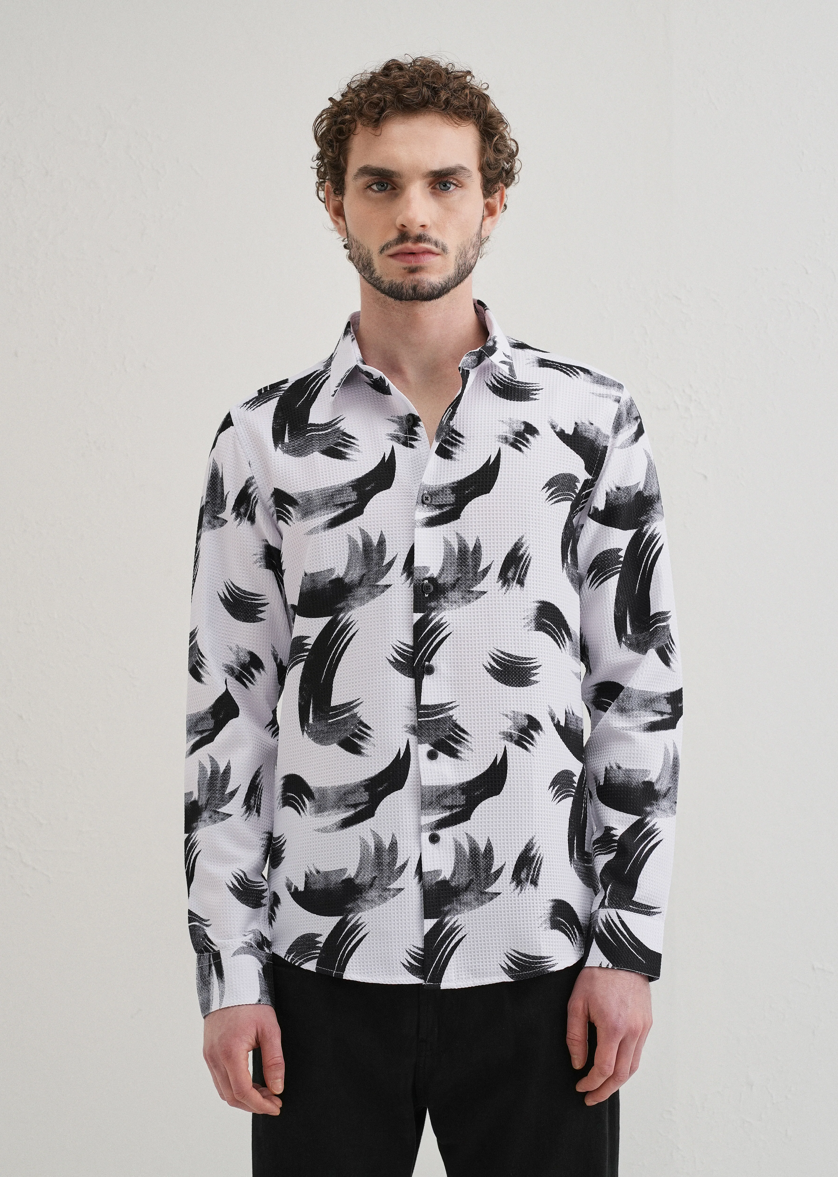 Brush Stroke Waffle Dobby White Shirt - Image 3