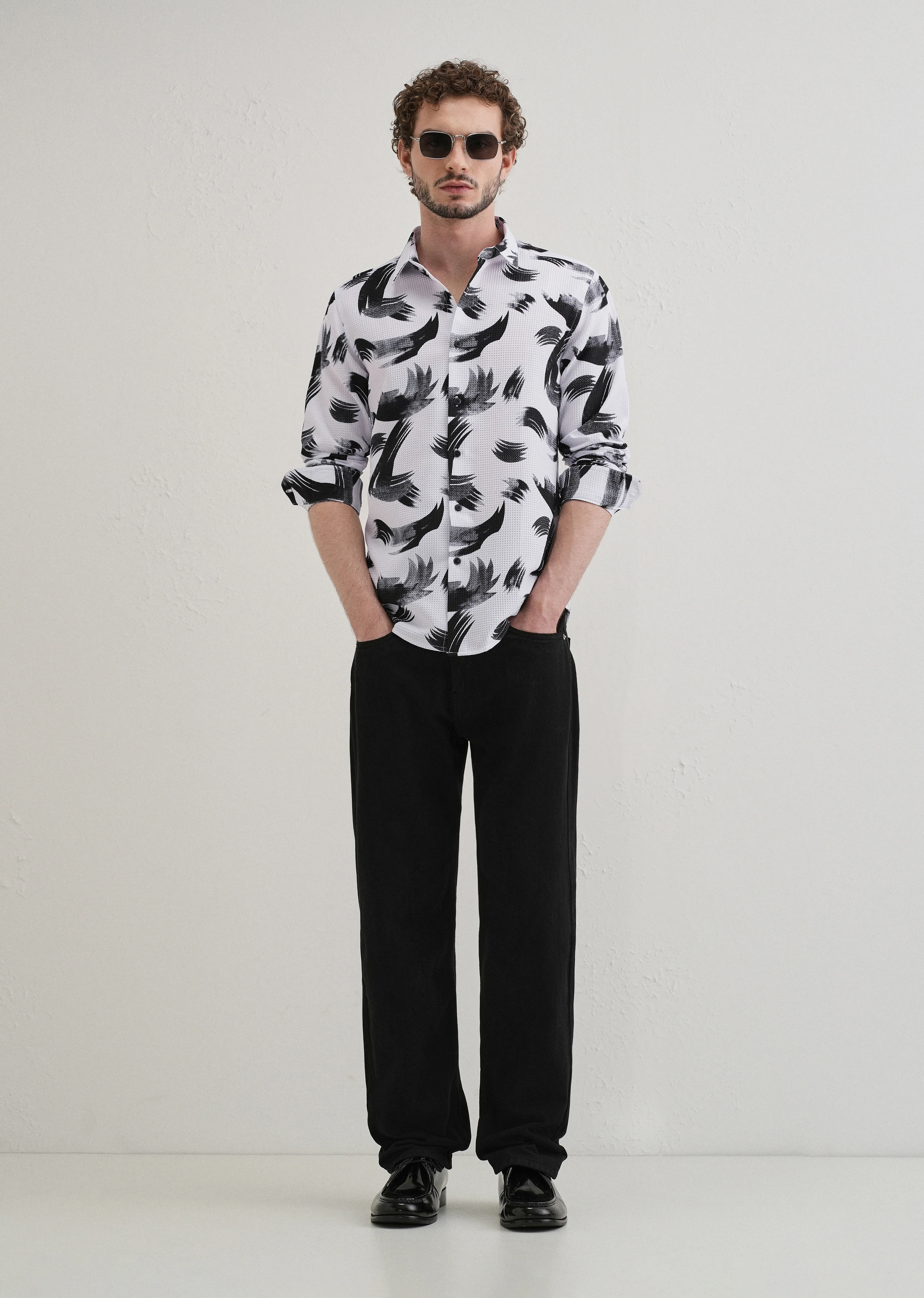 Brush Stroke Waffle Dobby White Shirt - Image 6