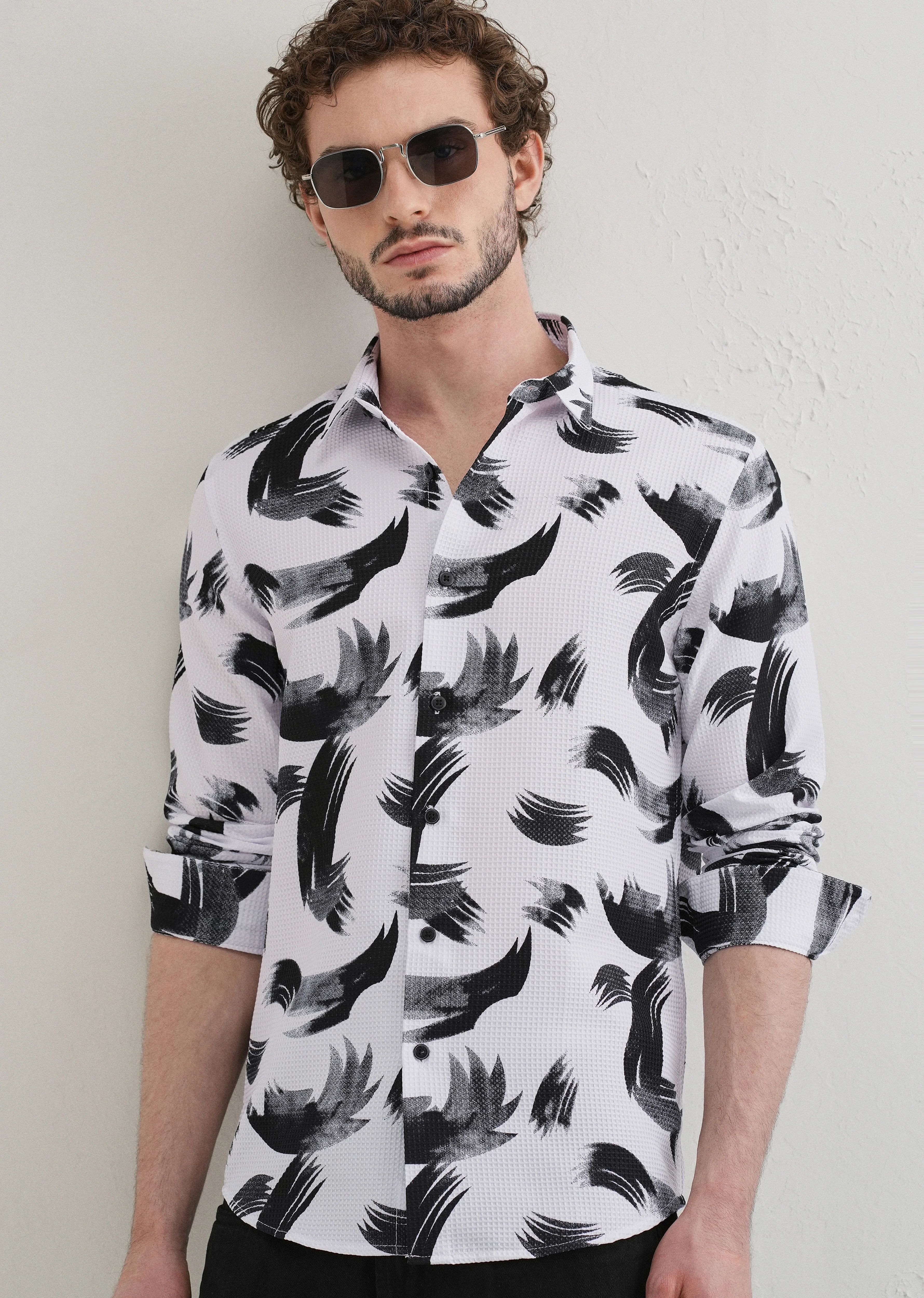 Brush Stroke Waffle Dobby White Shirt - Image 7