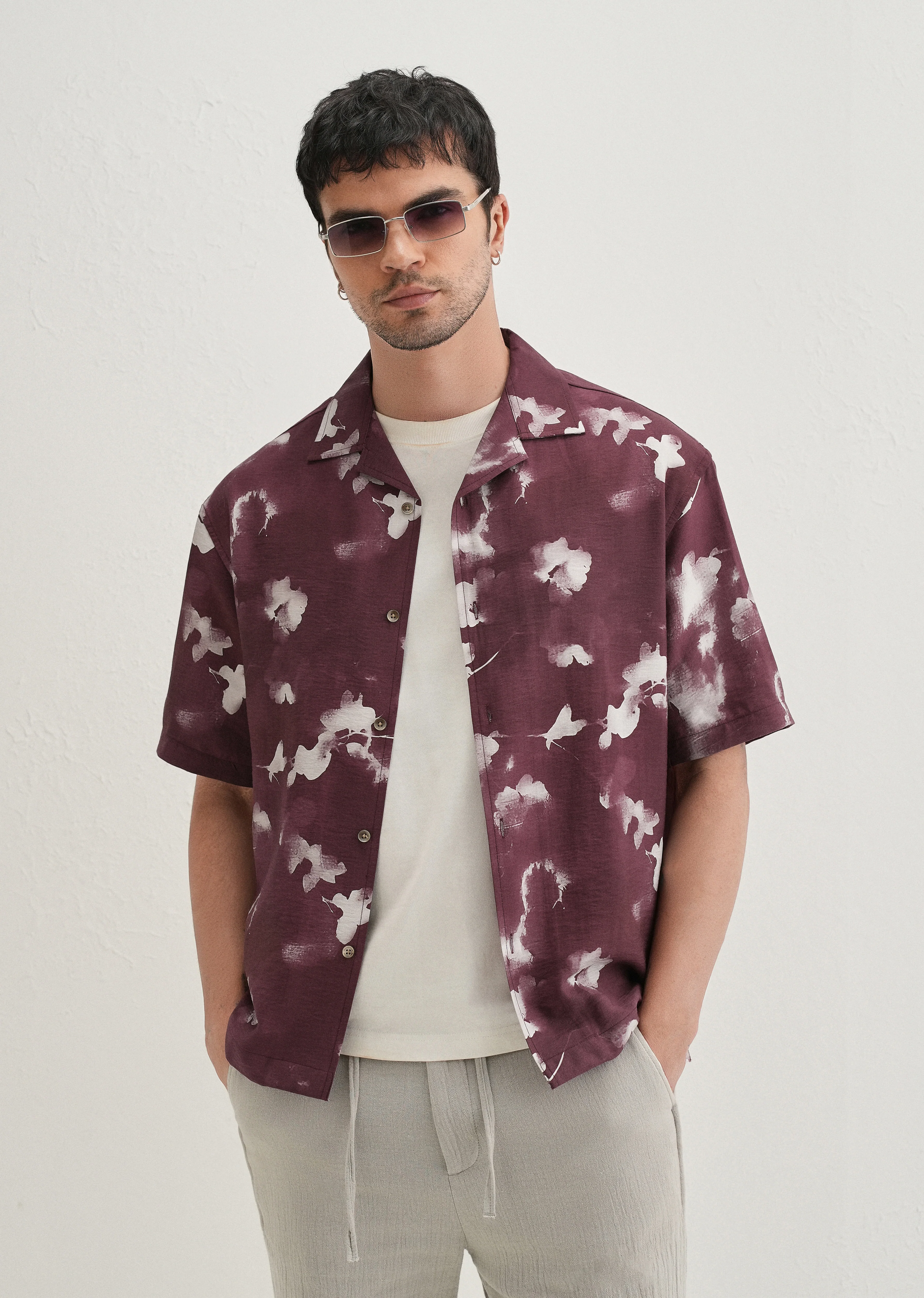 Burgundy Abstract Bloom Printed Shirt - Image 7