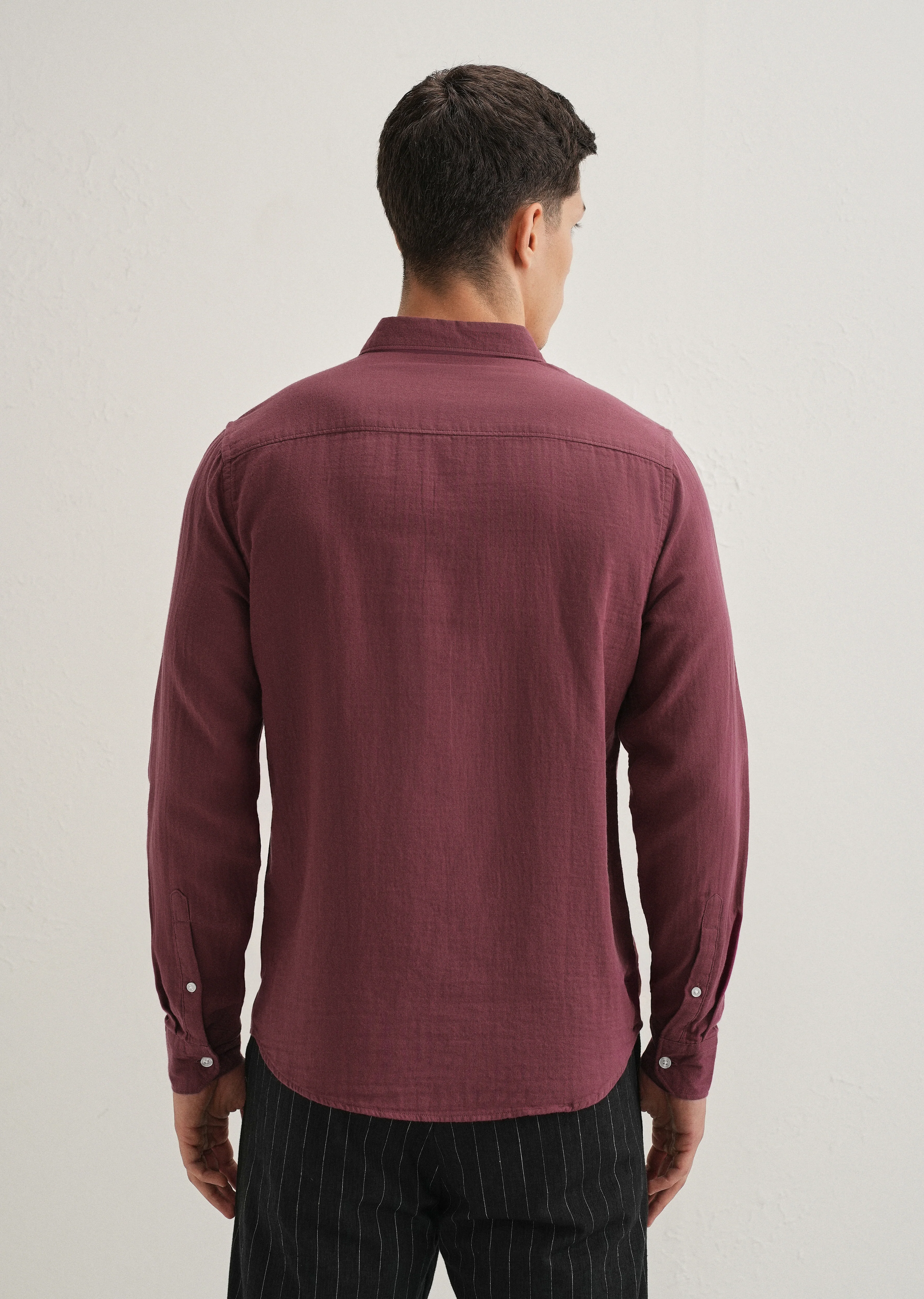 Burgundy Double Cloth Cotton Shirt - Image 2