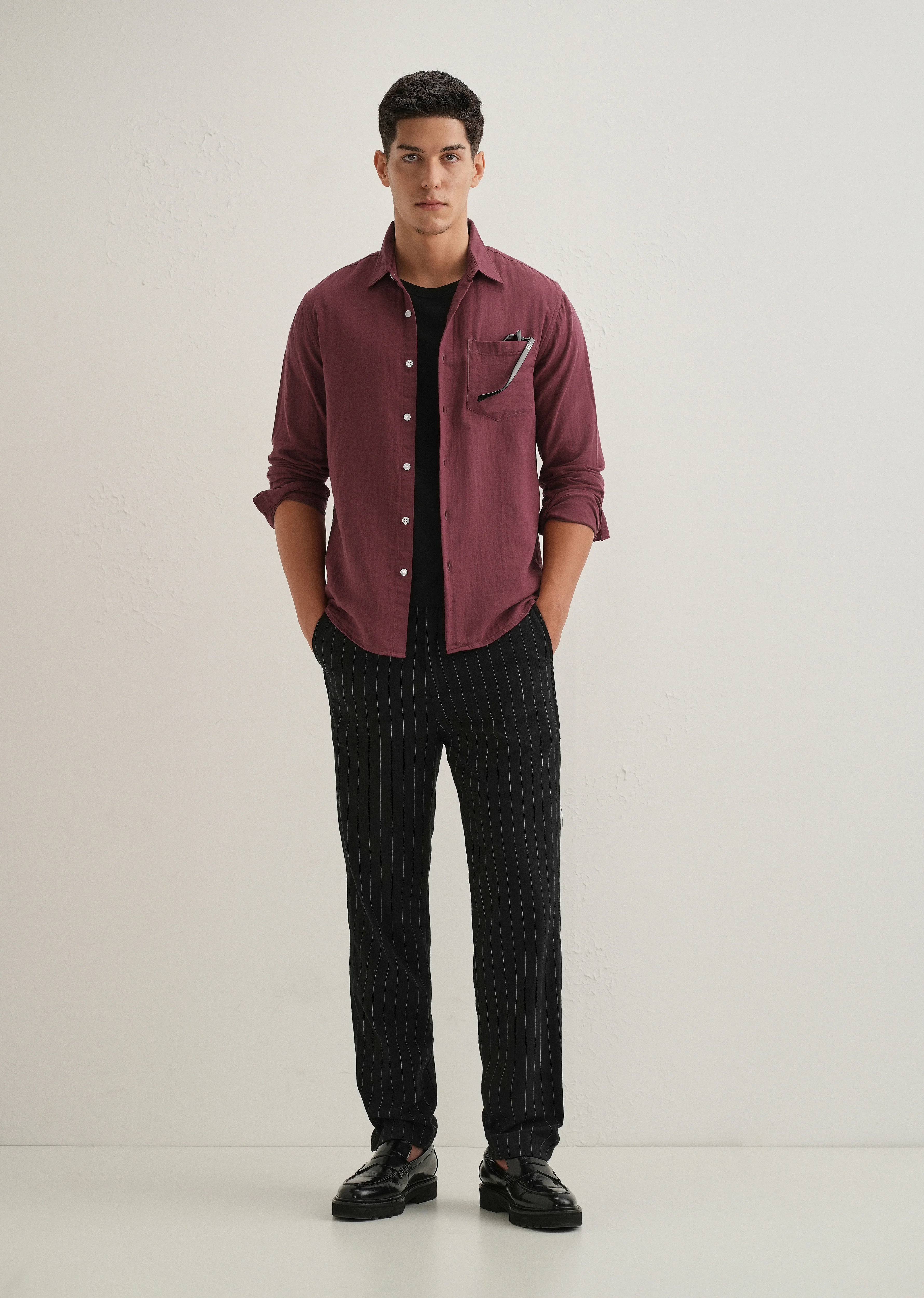 Burgundy Double Cloth Cotton Shirt - Image 6