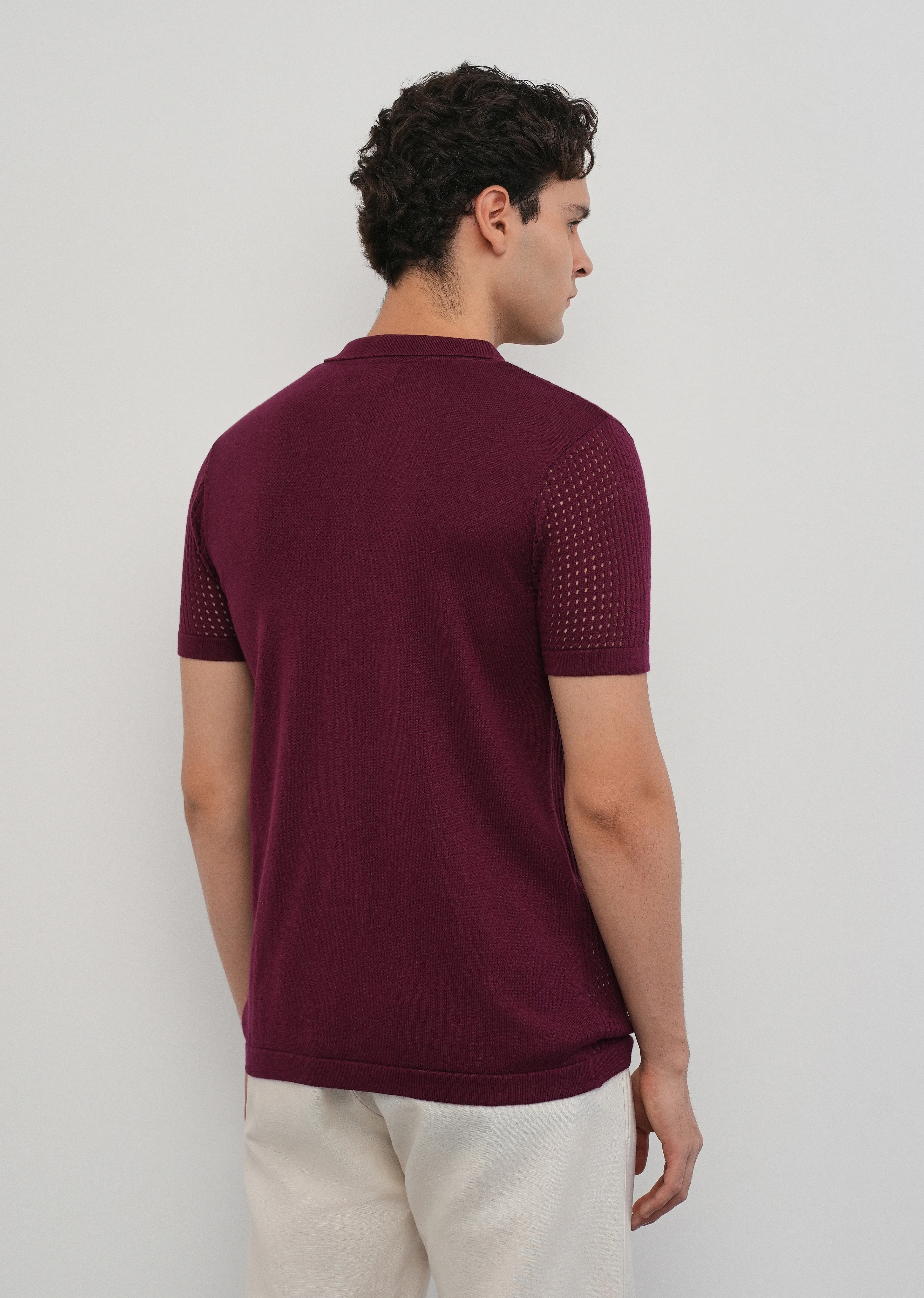 Burgundy Floral Open Knit Shirt - Image 2