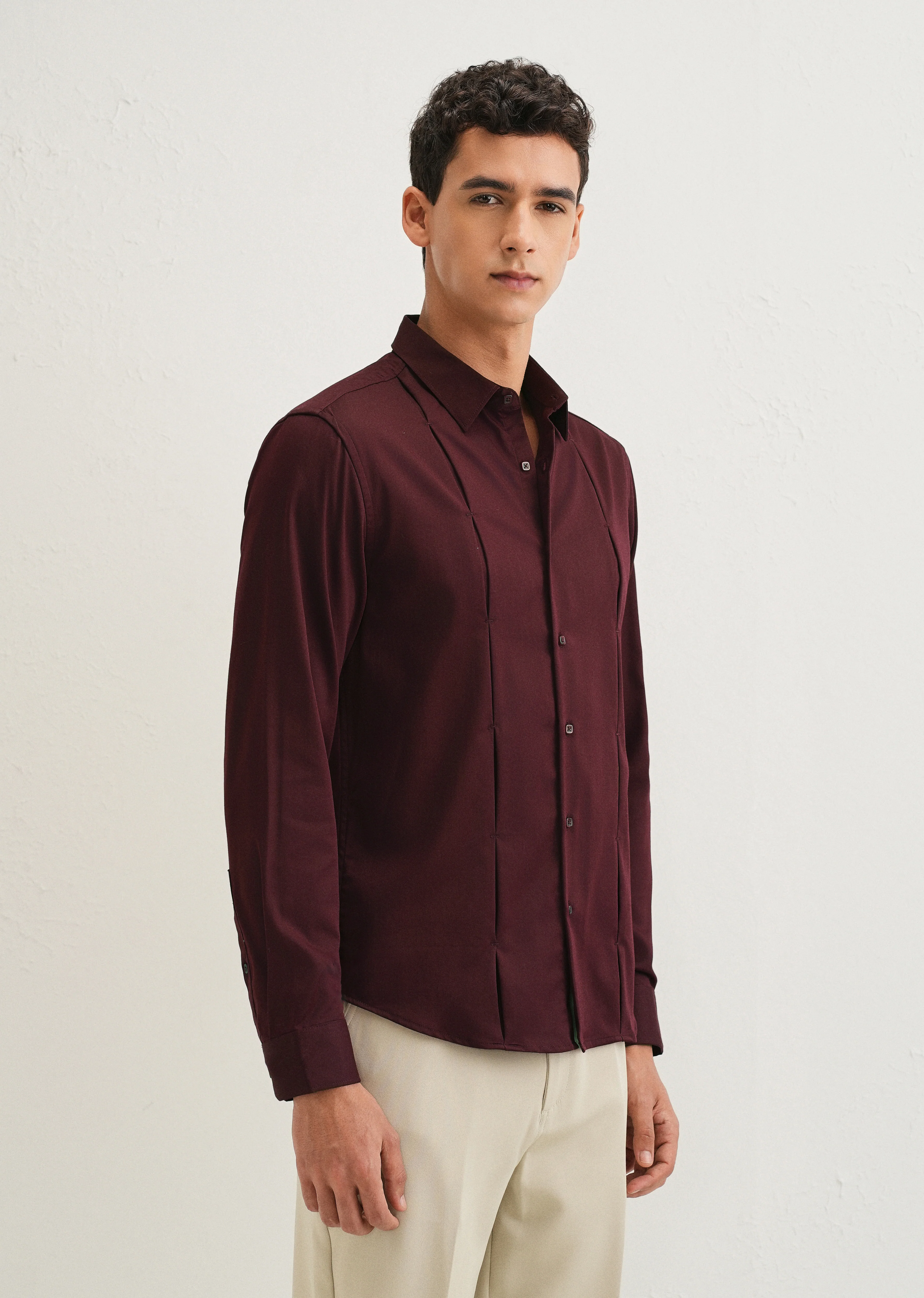 Burgundy Front Panel Open Pleat Shirt - Image 4
