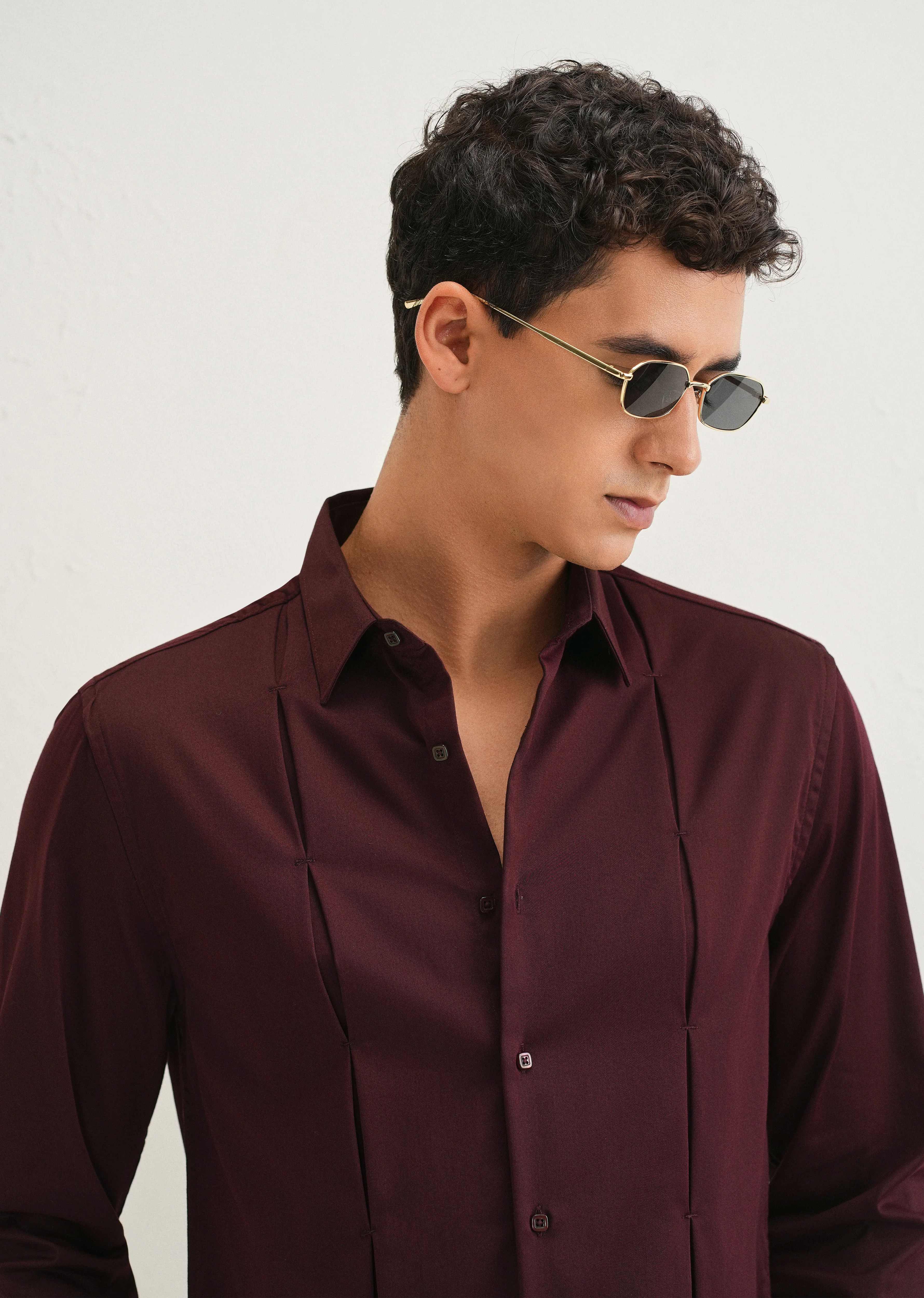 Burgundy Front Panel Open Pleat Shirt - Image 5
