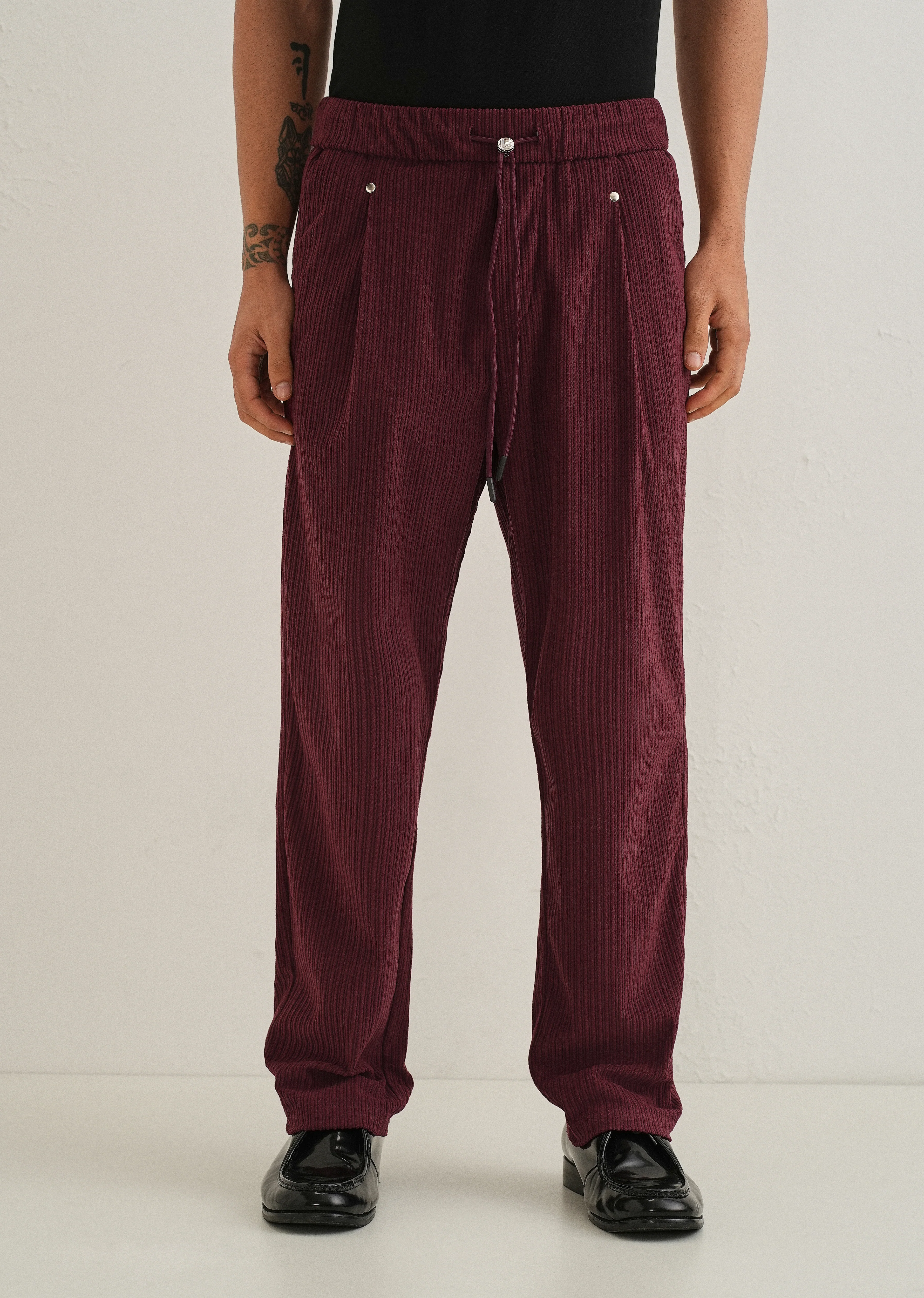 Burgundy Red Drawstring Corduroy Pant - Image 3