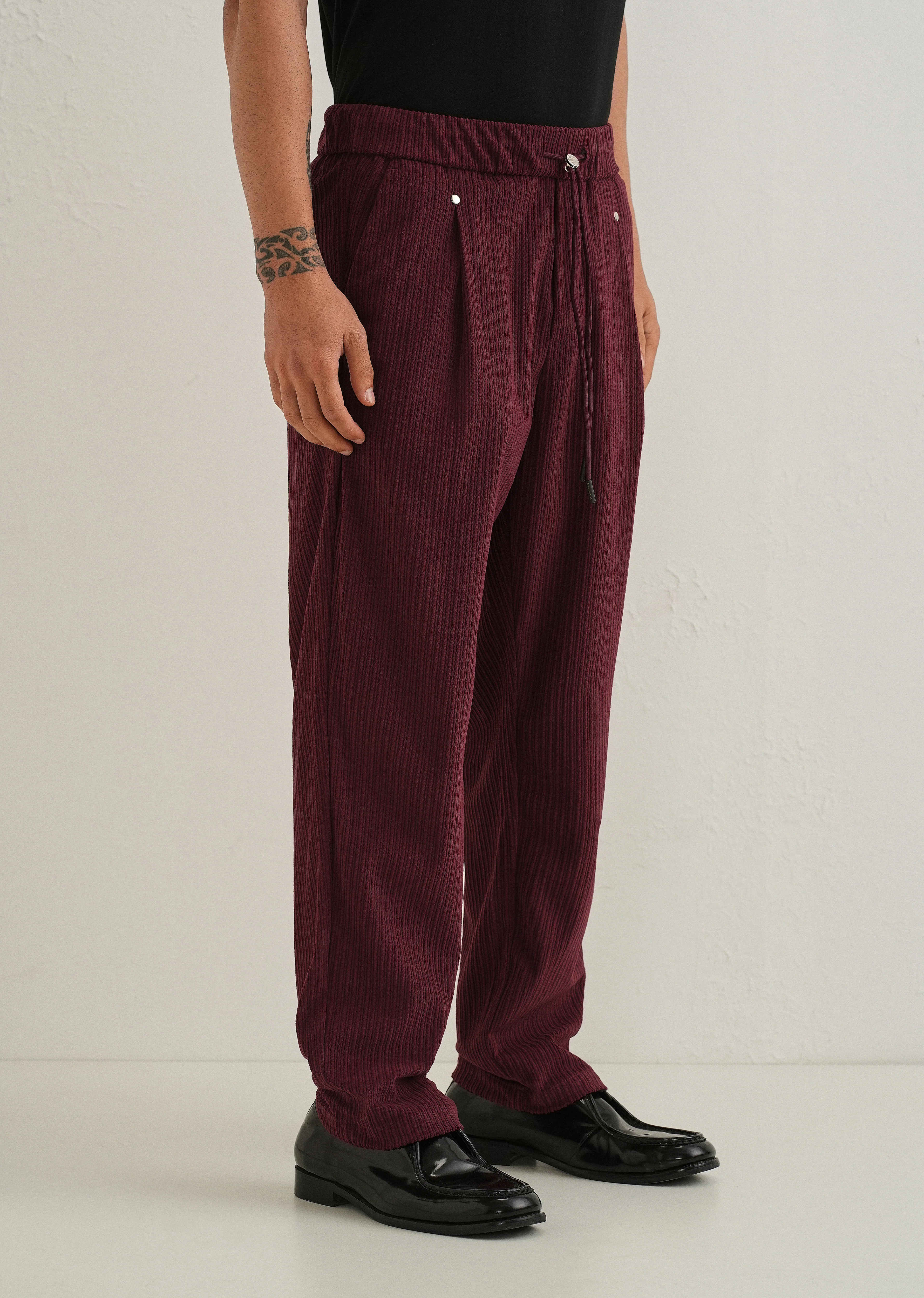Burgundy Red Drawstring Corduroy Pant - Image 4