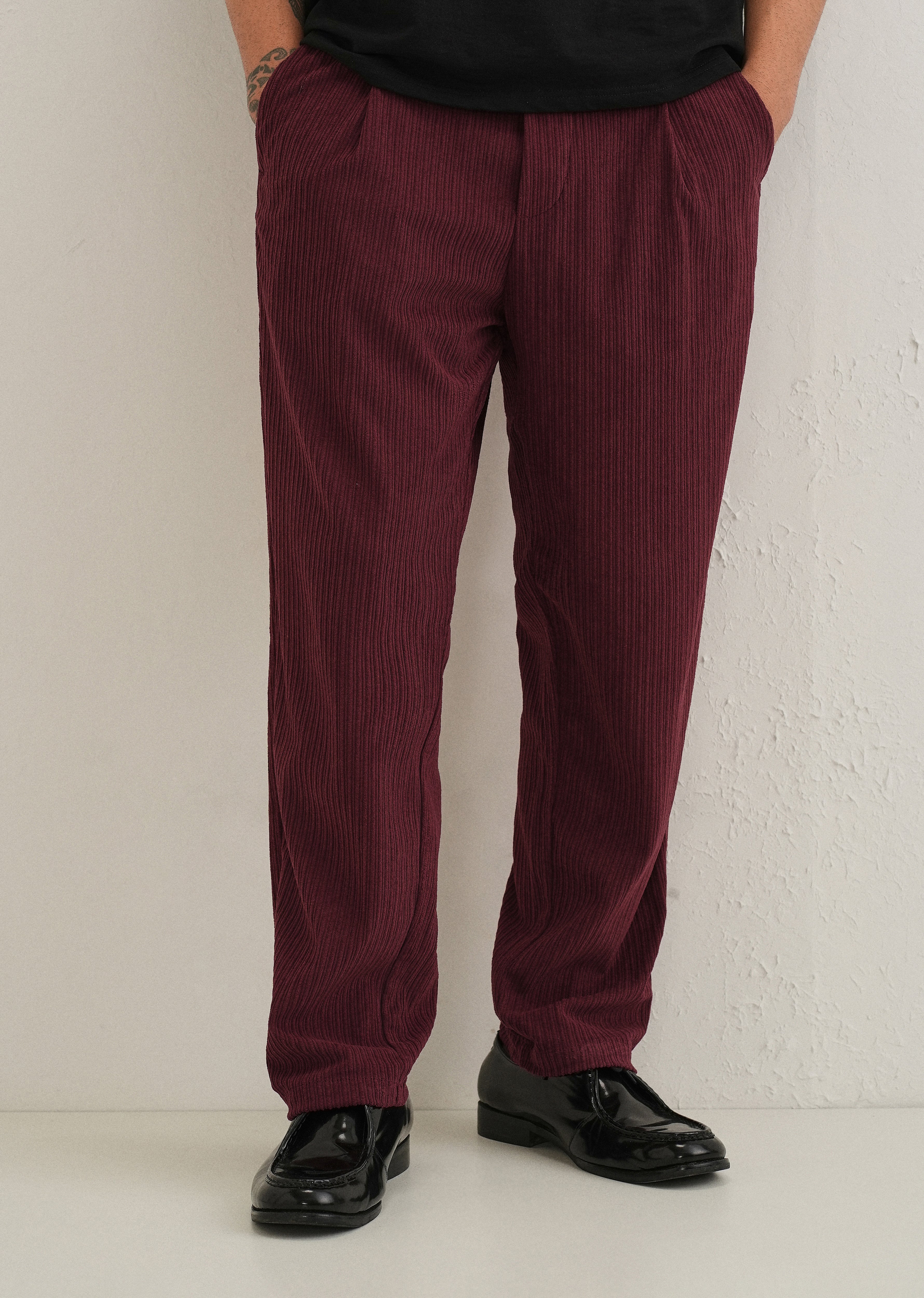 Burgundy Red Drawstring Corduroy Pant - Image 7