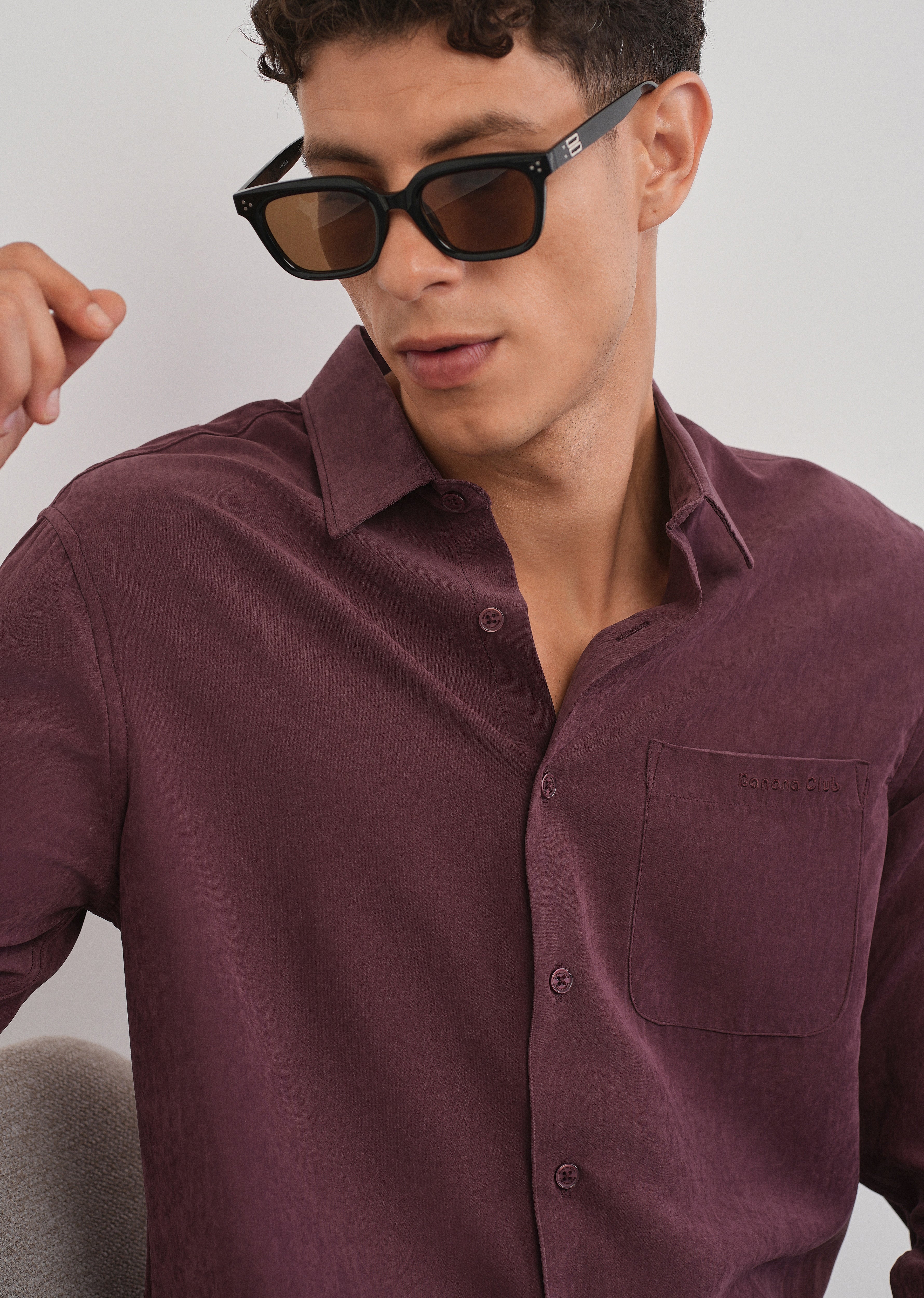 Burgundy Suede Plain Shirt - Image 5