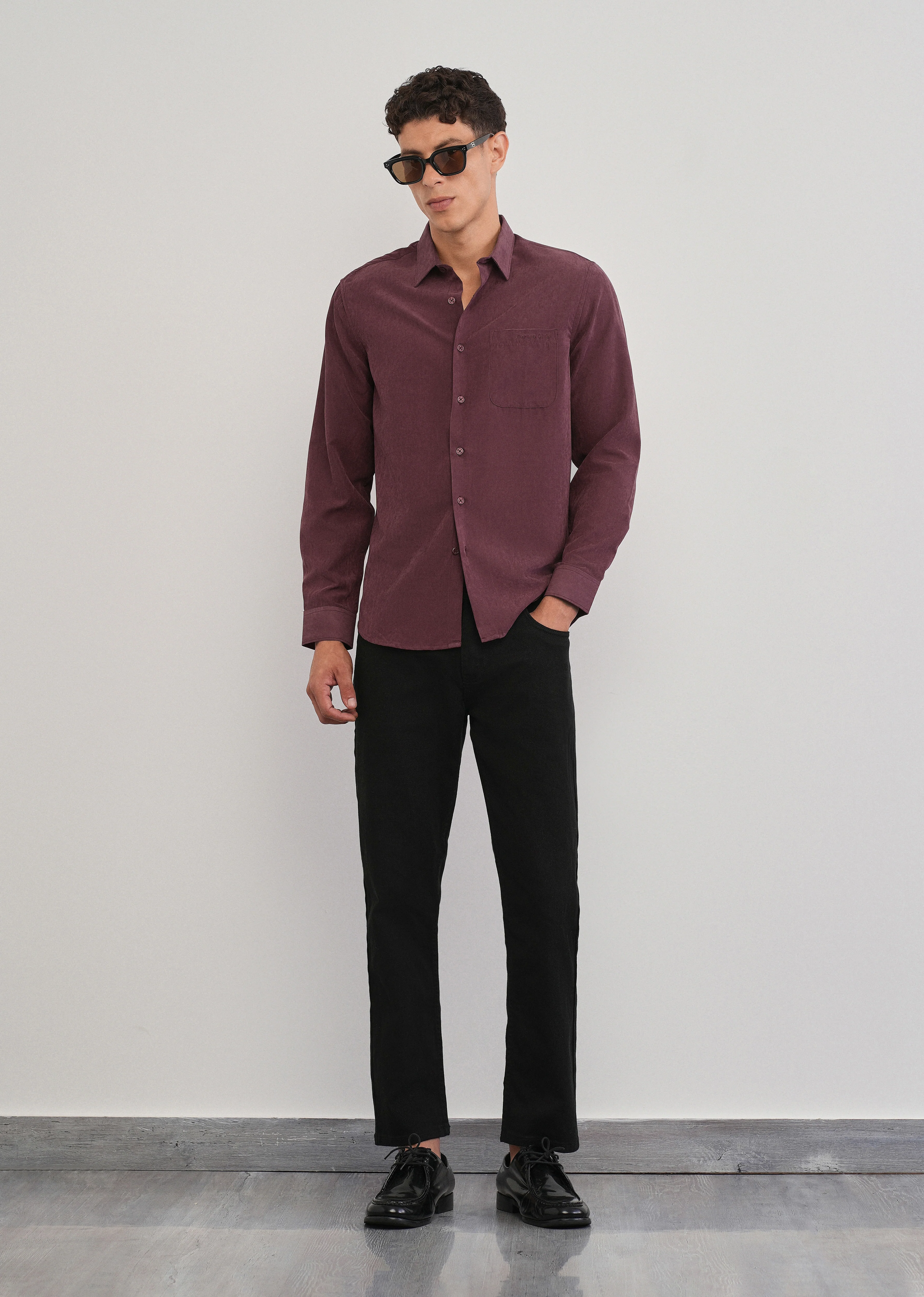 Burgundy Suede Plain Shirt - Image 6