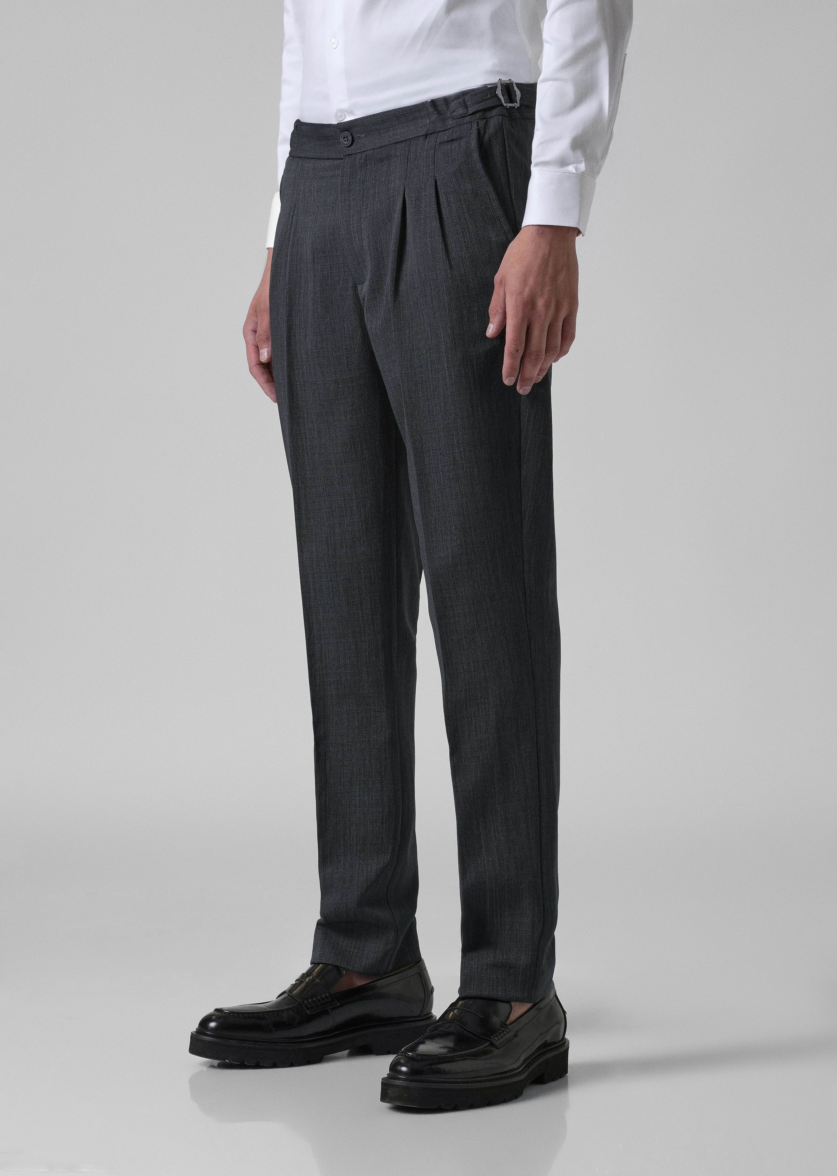 Burnt Grey Pleated Gurkha Pant - Image 4
