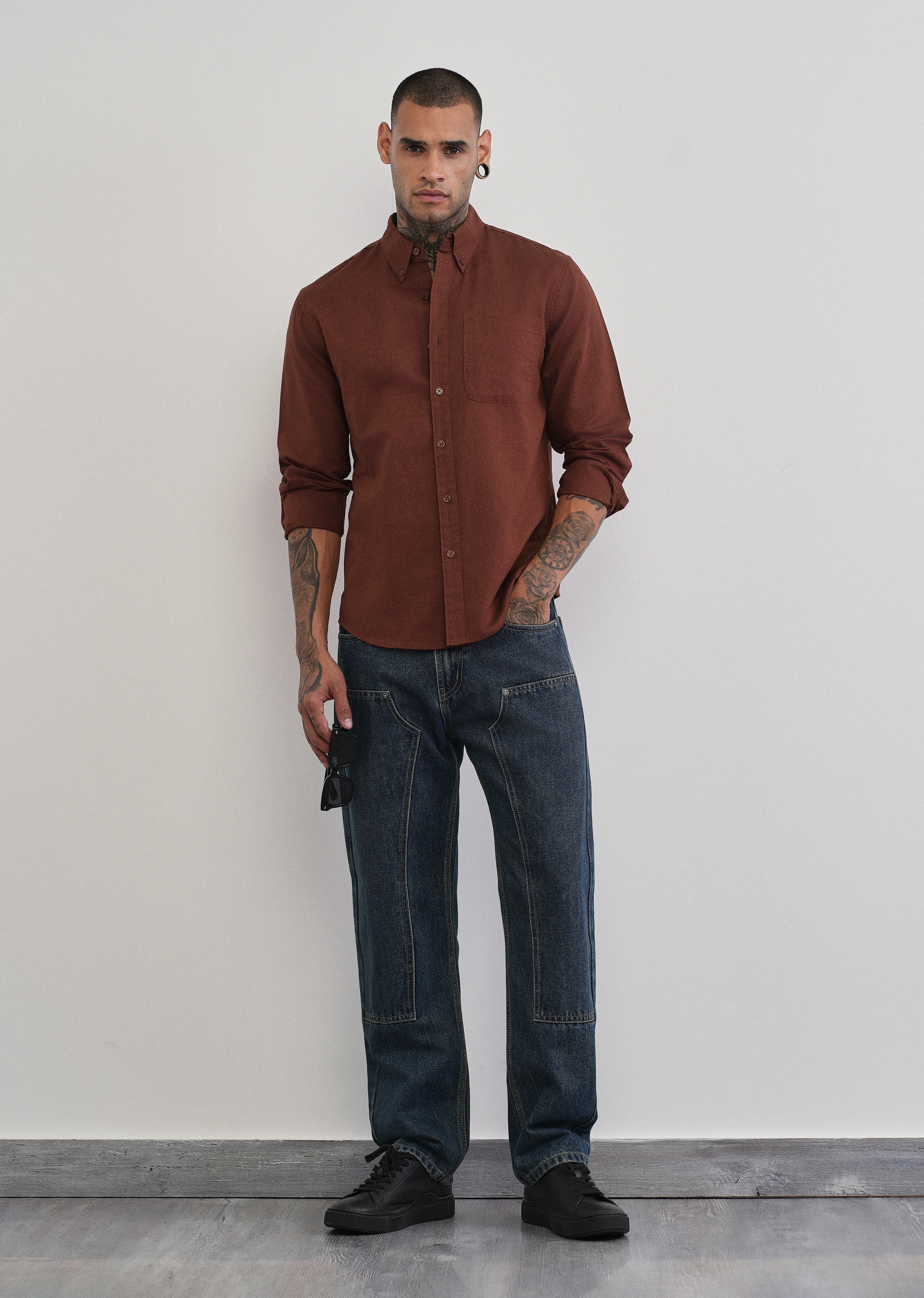 Burnt Maroon Cotton Linen Plain Shirt - Image 6