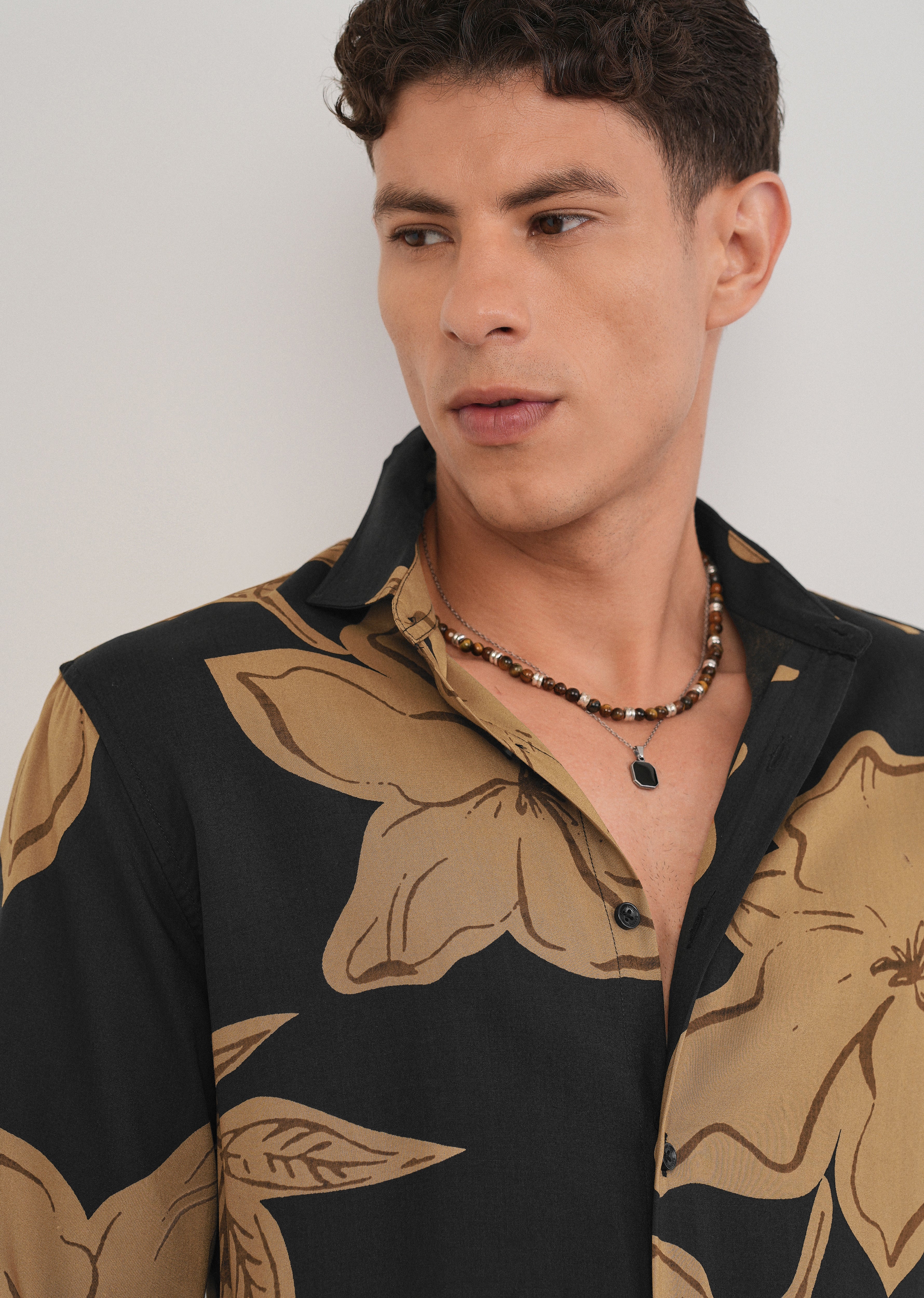 Burnt Ochre Bold Floral Print Shirt - Image 5