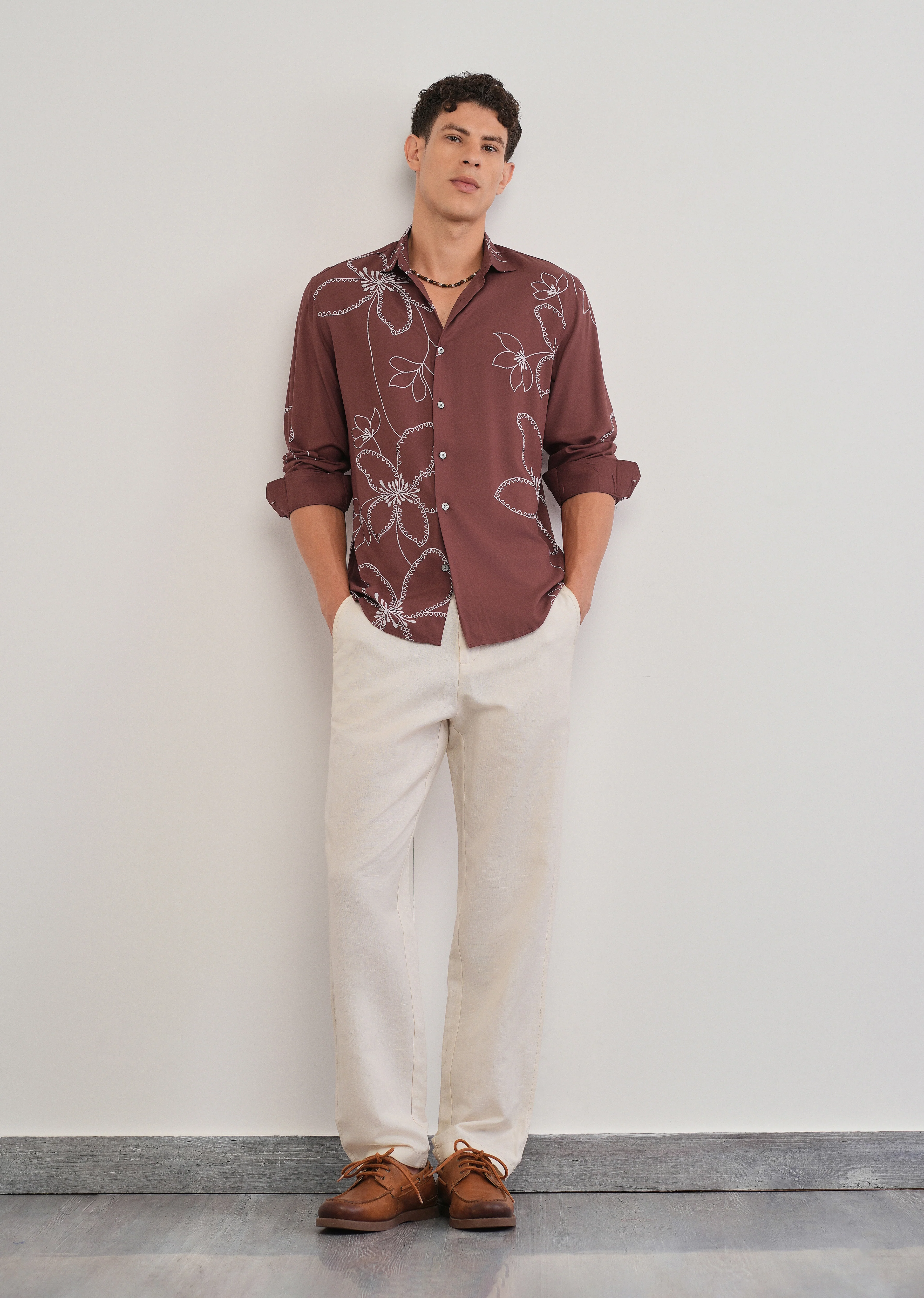 Burnt Umber Artistic Floral Printed Shirt - Image 6