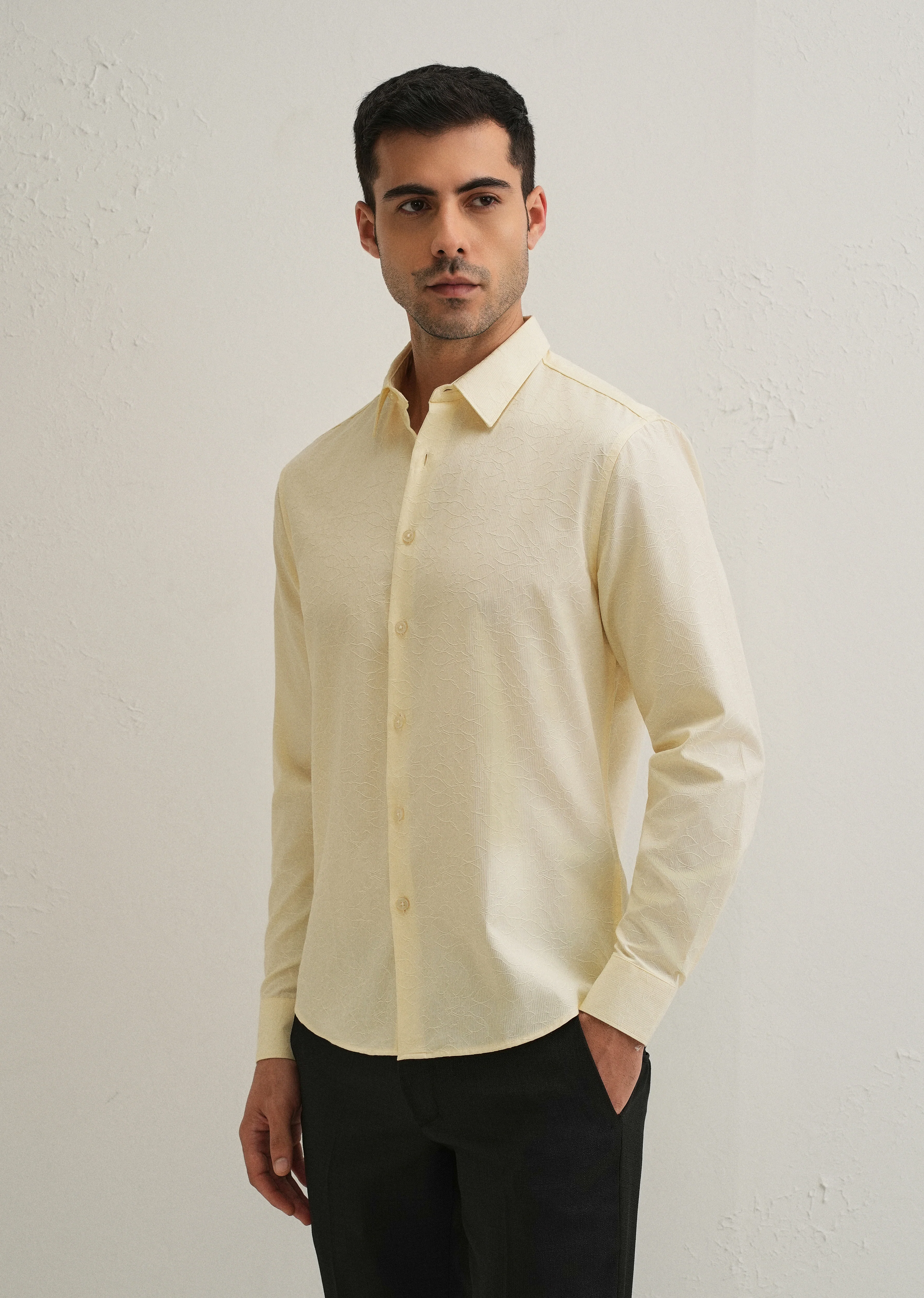 Butter Cream Floral Jacquard Shirt - Image 4