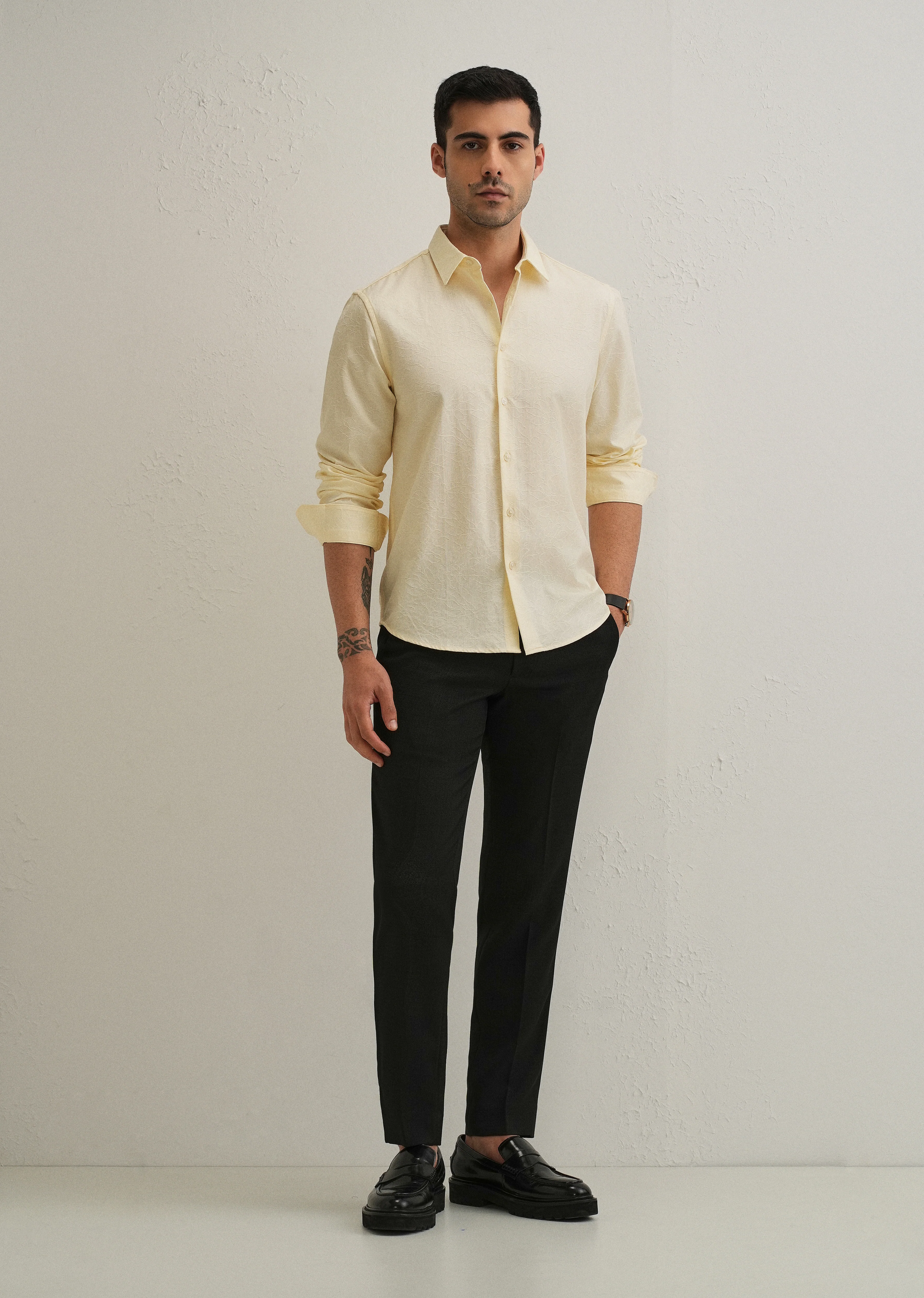 Butter Cream Floral Jacquard Shirt - Image 6
